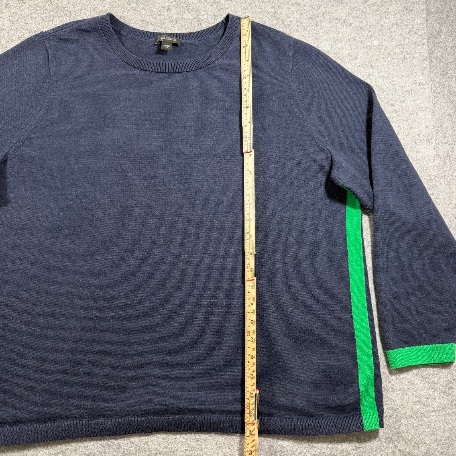 J.Jill Sweater Womens 2X Navy Green Stripe Crew Neck Relaxed Fit Cotton Knit thumbnail 6
