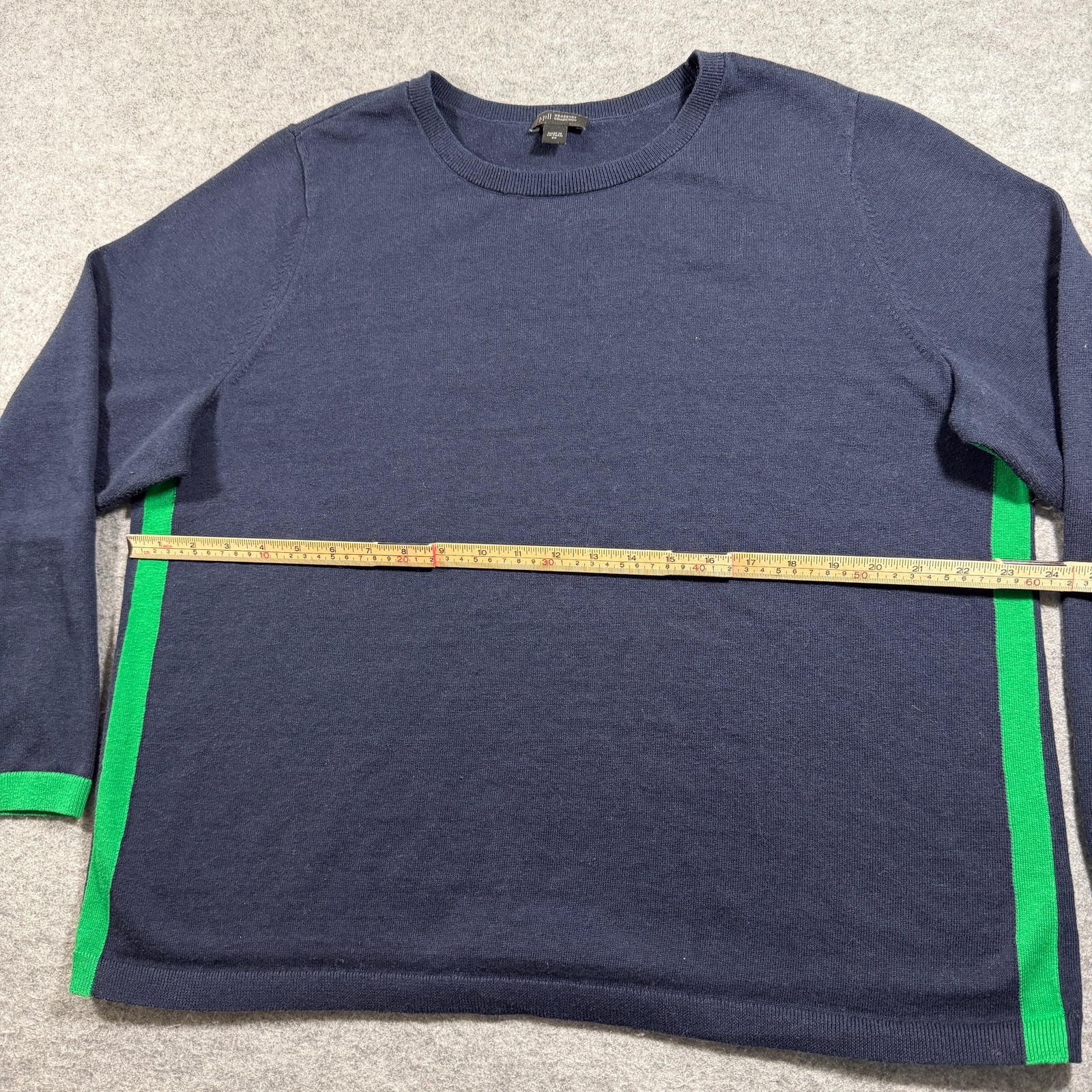 J.Jill Sweater Womens 2X Navy Green Stripe Crew Neck Relaxed Fit Cotton Knit thumbnail 7