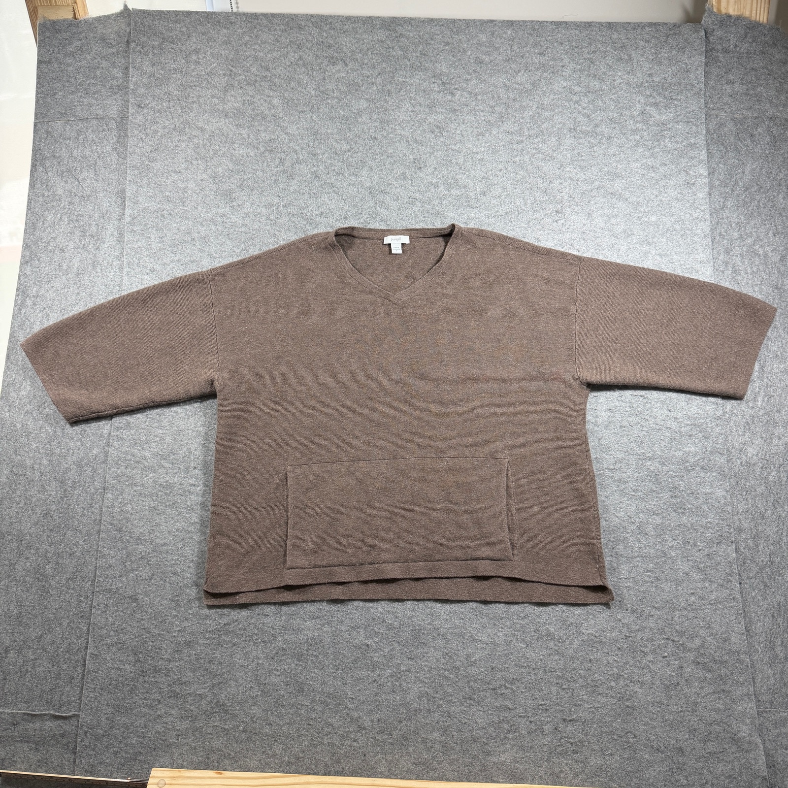 Pure Jill Sweater Womens S Brown V-Neck Cropped Cotton Silk Wool Boxy Casual