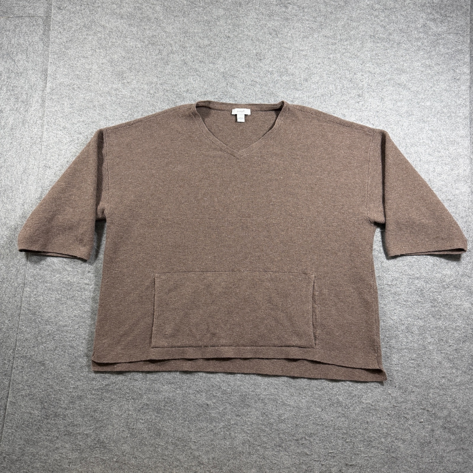 Pure Jill Sweater Womens S Brown V-Neck Cropped Cotton Silk Wool Boxy Casual thumbnail 3