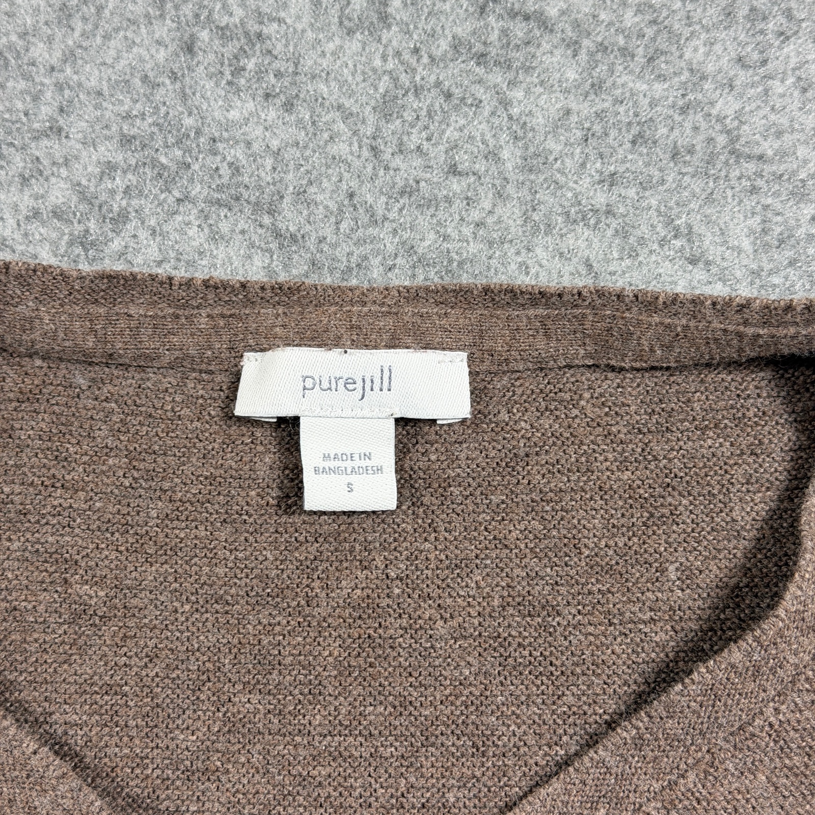 Pure Jill Sweater Womens S Brown V-Neck Cropped Cotton Silk Wool Boxy Casual thumbnail 4