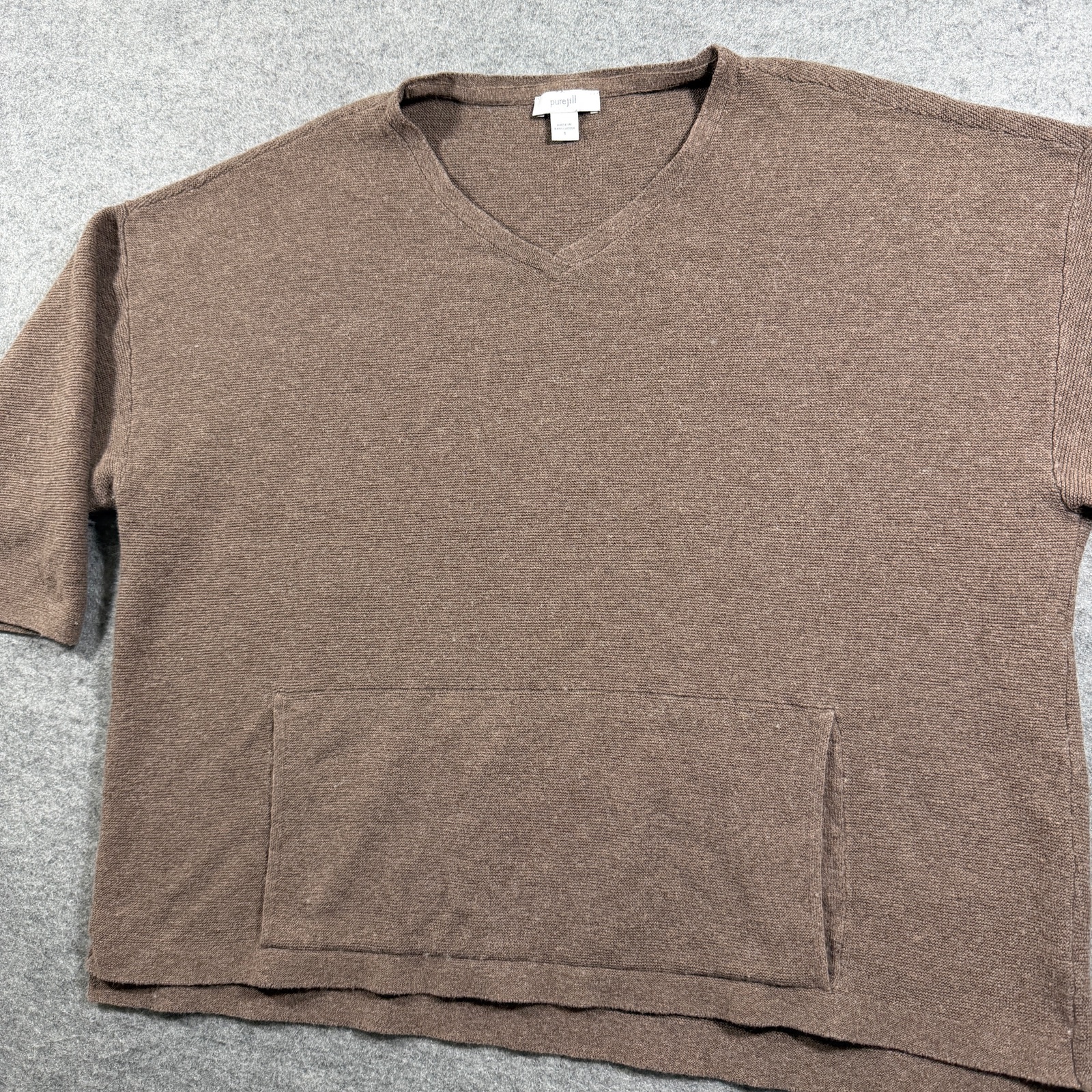 Pure Jill Sweater Womens S Brown V-Neck Cropped Cotton Silk Wool Boxy Casual thumbnail 5