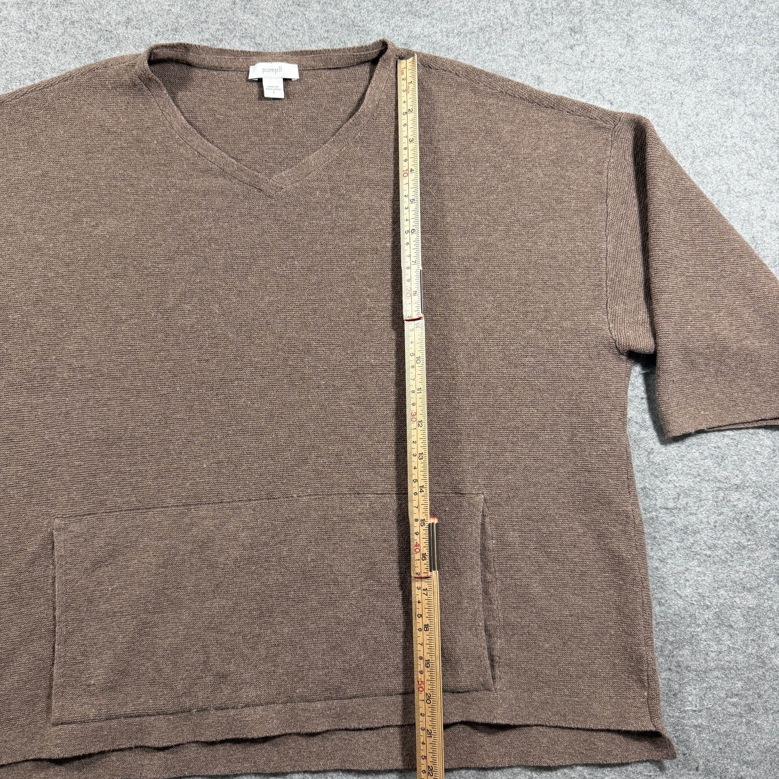 Pure Jill Sweater Womens S Brown V-Neck Cropped Cotton Silk Wool Boxy Casual thumbnail 6