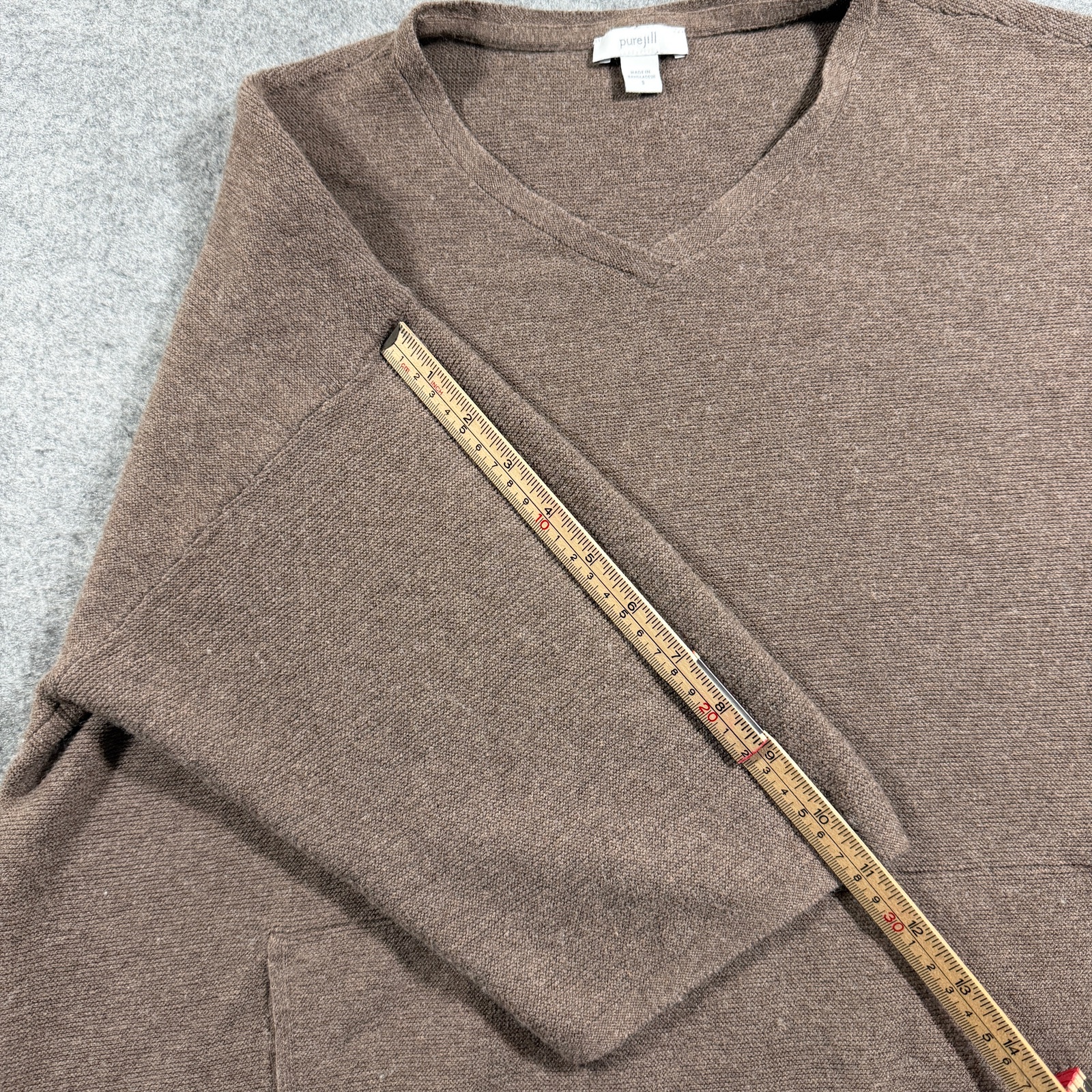 Pure Jill Sweater Womens S Brown V-Neck Cropped Cotton Silk Wool Boxy Casual thumbnail 8