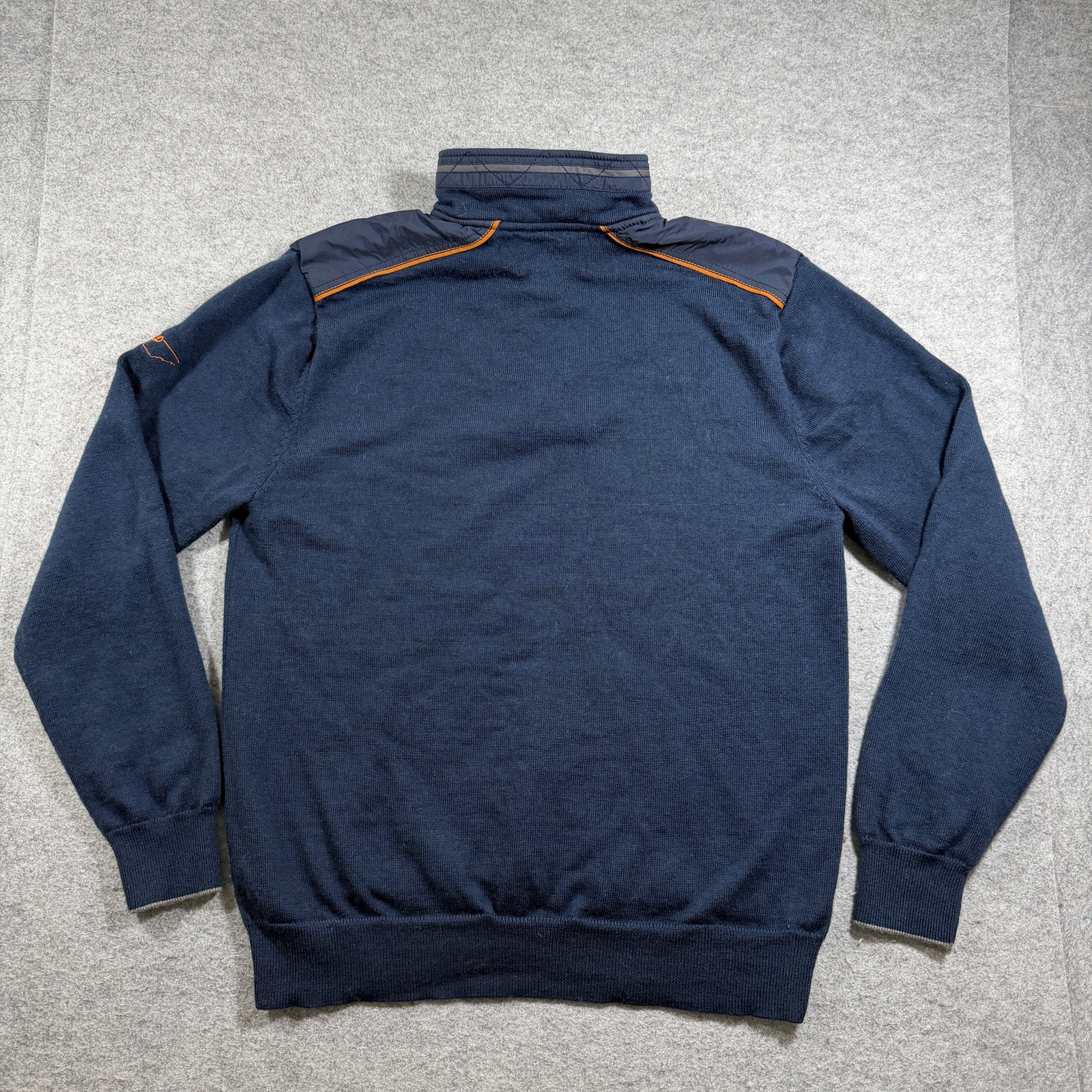 Orvis 100% Merino Wool Knit Sweater Mens L Navy 1/4 Zip Elbow Patch Preppy thumbnail 2