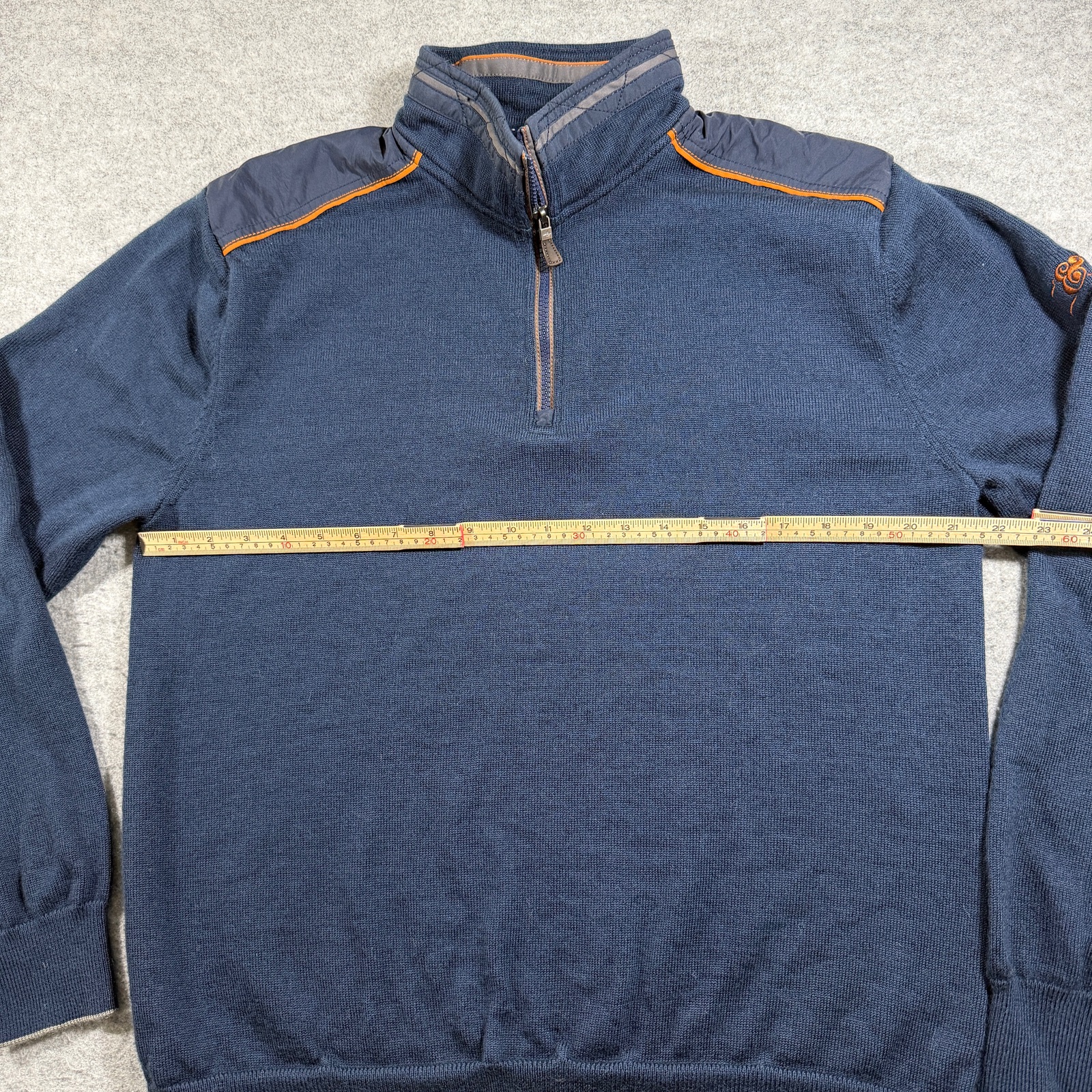 Orvis 100% Merino Wool Knit Sweater Mens L Navy 1/4 Zip Elbow Patch Preppy thumbnail 7