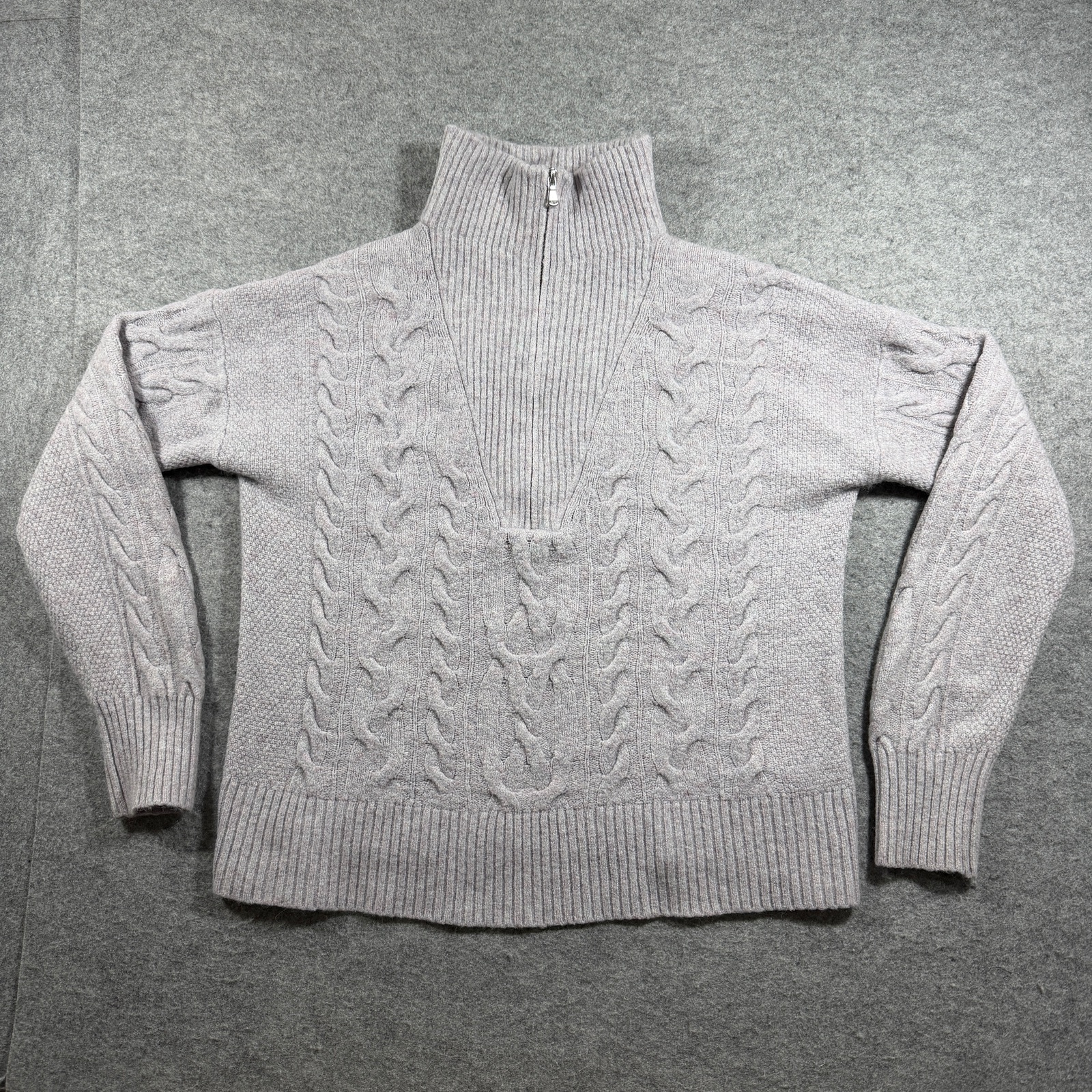 J.Crew Turtleneck Sweater Womens XS Gray Merino Wool Alpaca Cable Knit Preppy