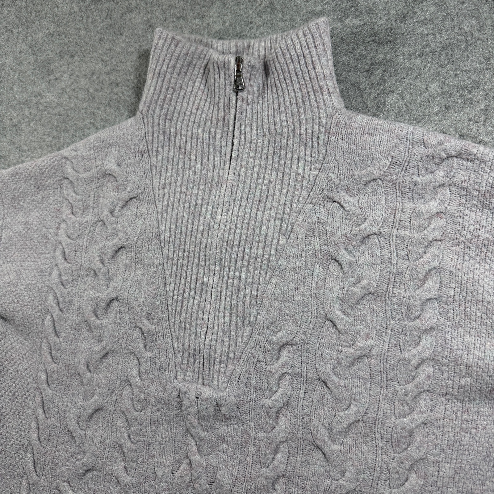 J.Crew Turtleneck Sweater Womens XS Gray Merino Wool Alpaca Cable Knit Preppy thumbnail 4