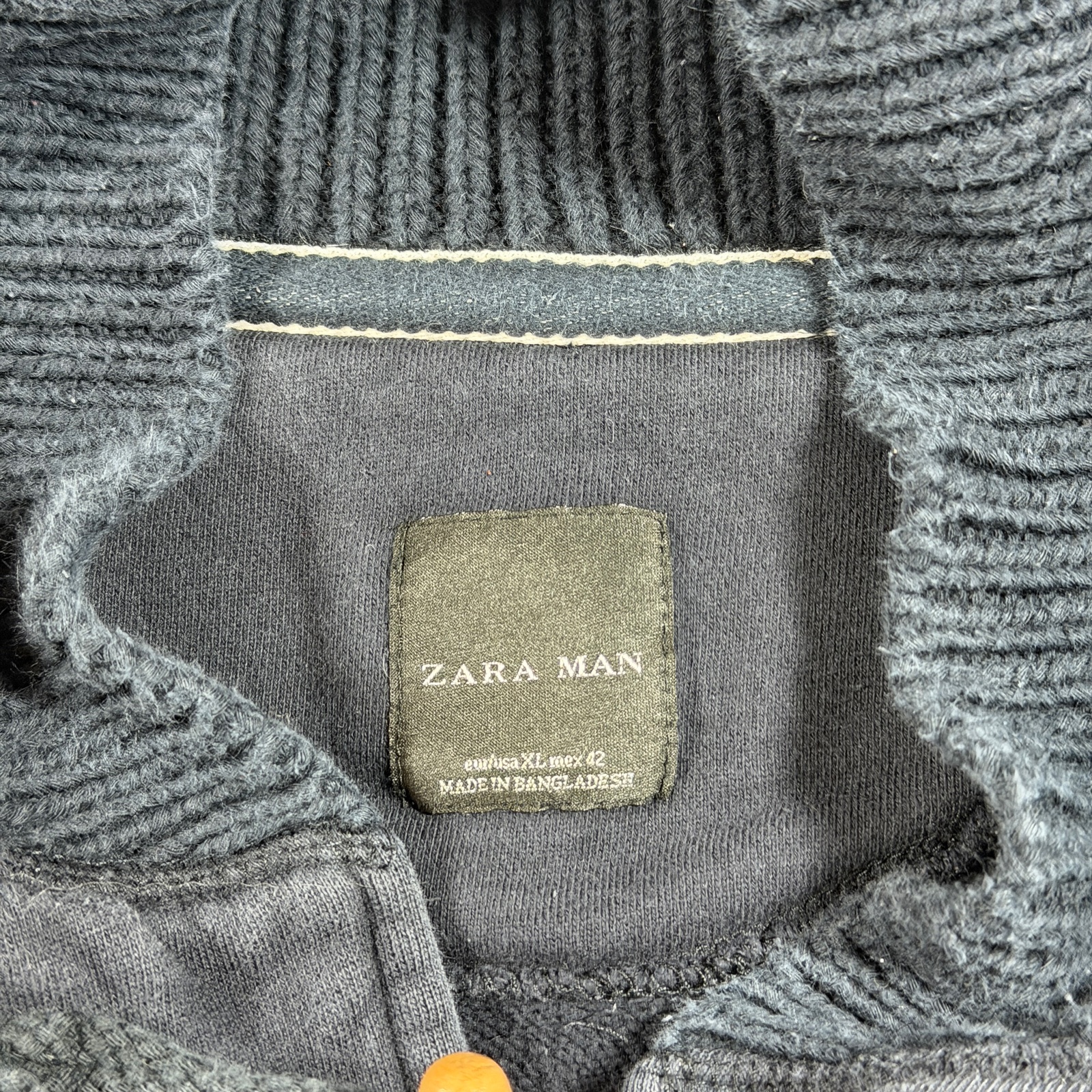 Zara Man Cardigan Mens XL Navy Toggle Shawl Collar Elbow Patches Fall Preppy thumbnail 3