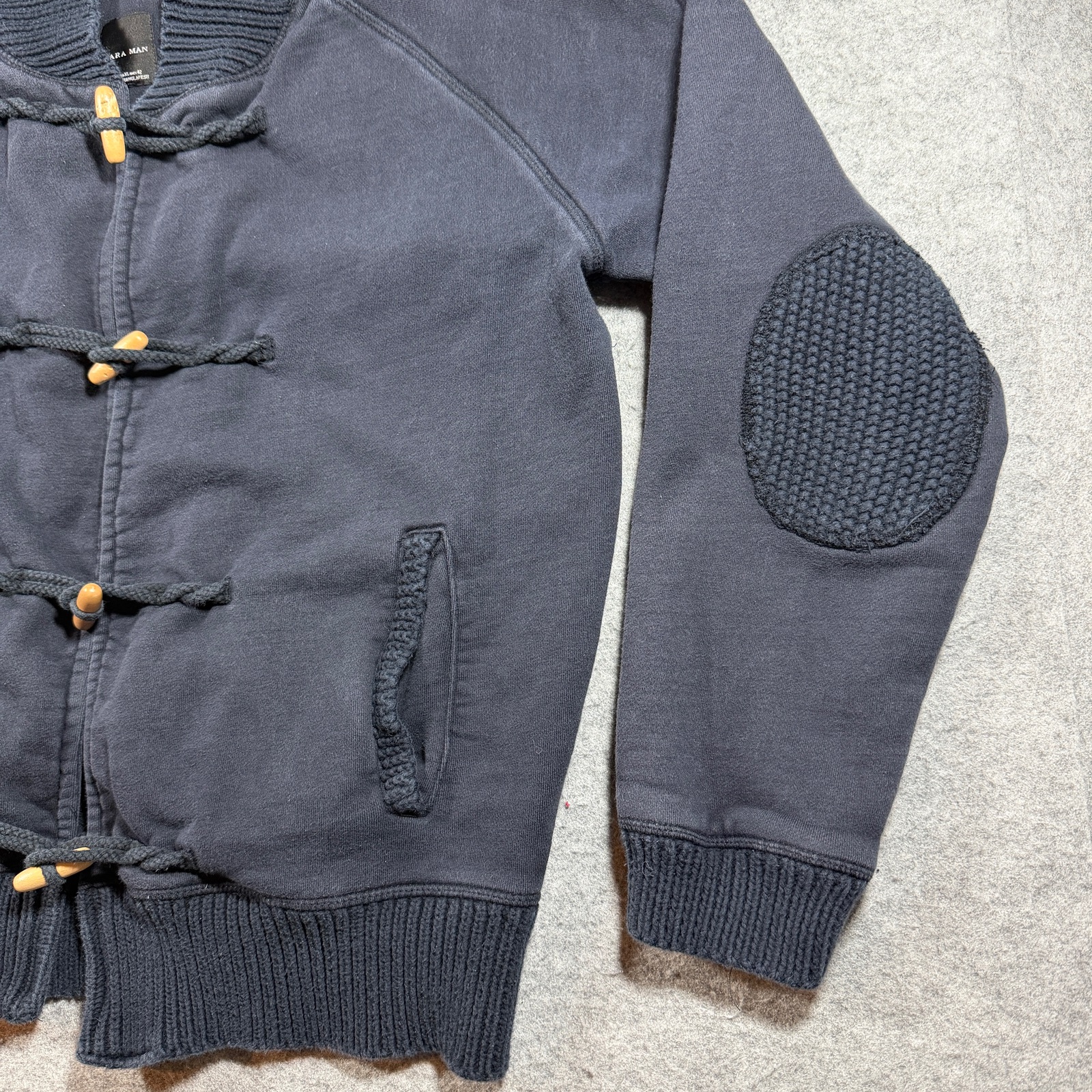 Zara Man Cardigan Mens XL Navy Toggle Shawl Collar Elbow Patches Fall Preppy thumbnail 4