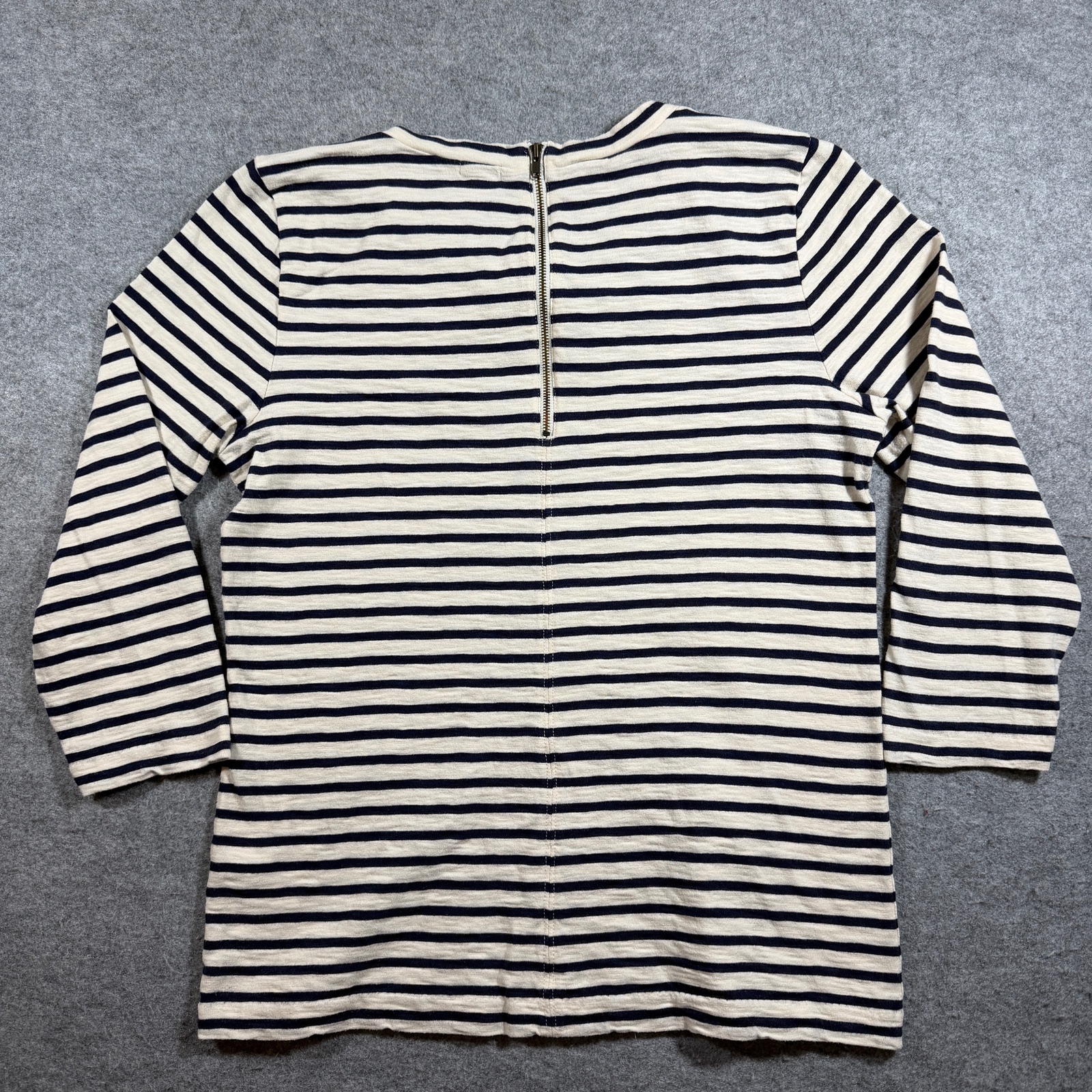 J.Crew Striped Tee Womens S Navy Cream Jeweled Neckline 3/4 Sleeve Breton thumbnail 2