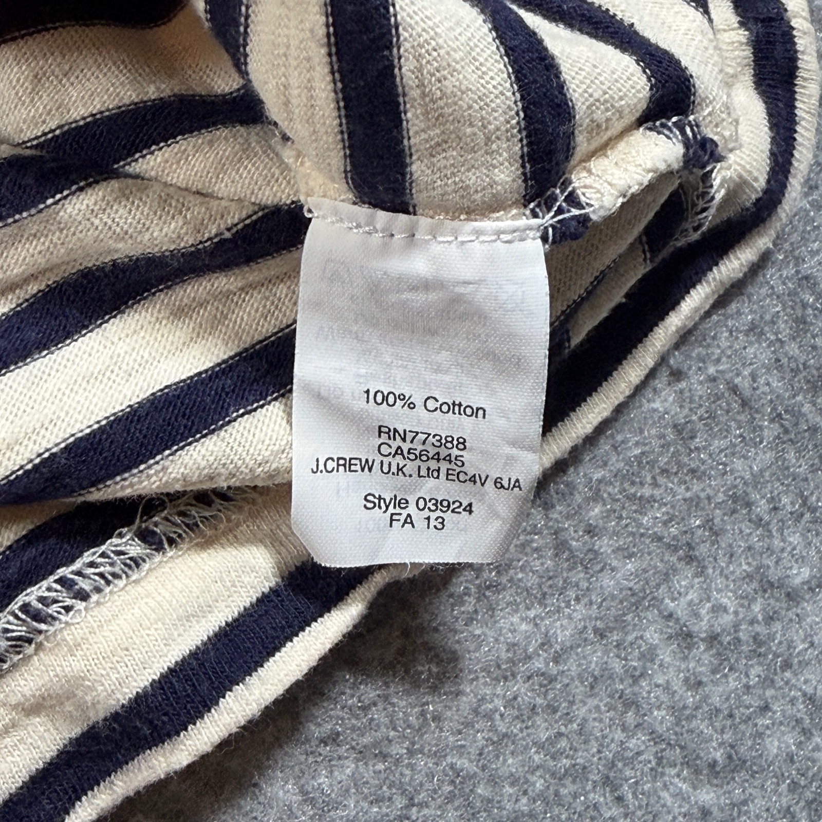 J.Crew Striped Tee Womens S Navy Cream Jeweled Neckline 3/4 Sleeve Breton thumbnail 5
