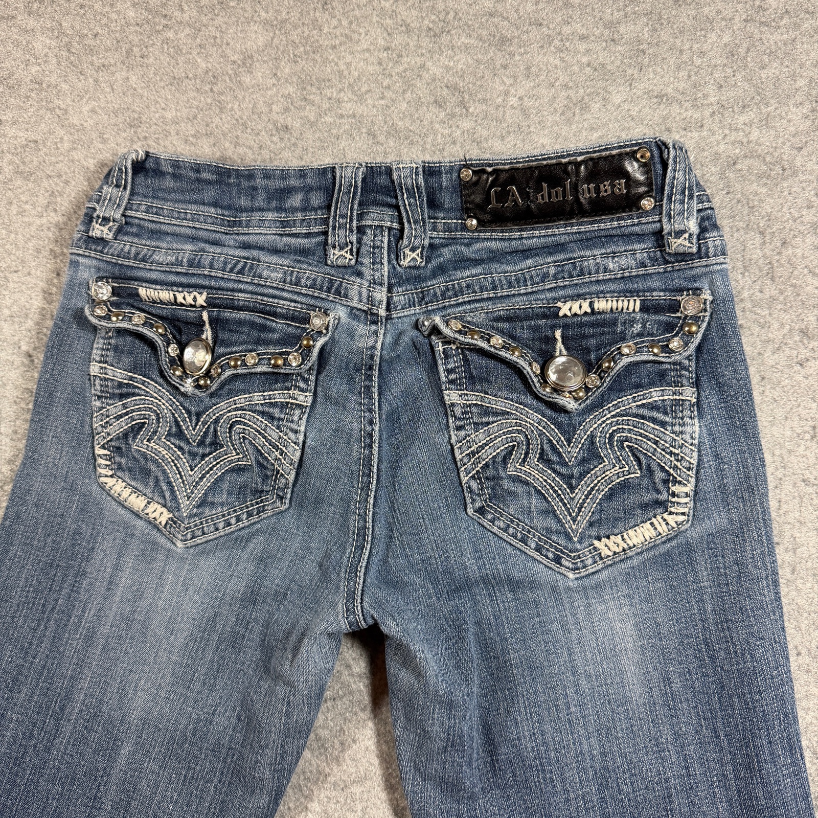 Y2K L.A. Idol USA Jeans Womens 5 Blue Bootcut Distressed Rhinestone Embellished thumbnail 5