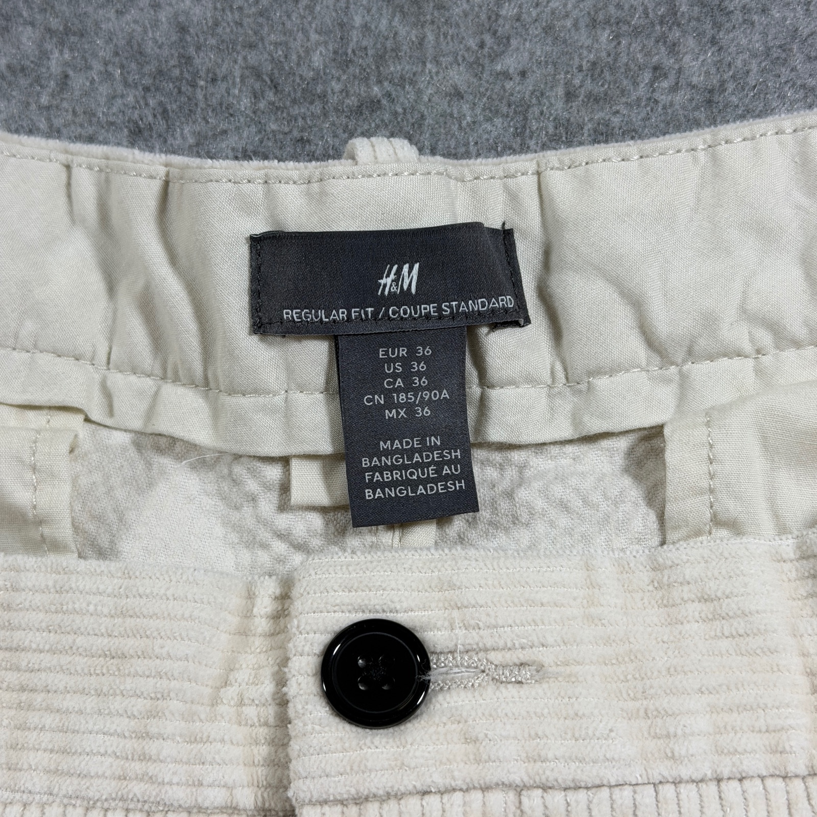 H&M Corduroy Pants Mens 36 Cream Straight Leg Regular Fit Preppy Casual Cotton thumbnail 4