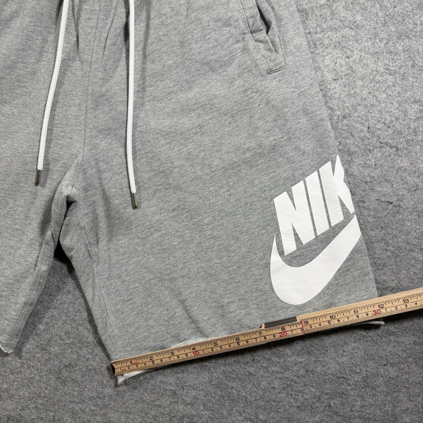 Nike Sweat Shorts Mens L Heather Gray Cotton Logo Raw Hem Lounge Drawstring thumbnail 8