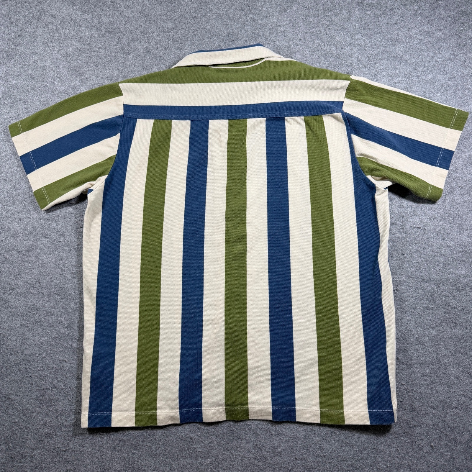 Zara Camp Collar Shirt Mens L Blue Olive Stripe Short Sleeve Resort Vacation thumbnail 2