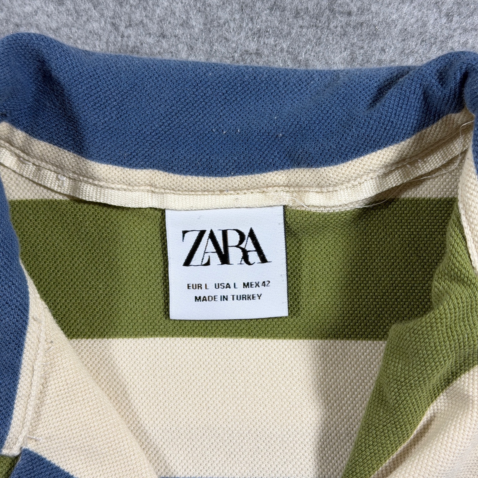 Zara Camp Collar Shirt Mens L Blue Olive Stripe Short Sleeve Resort Vacation thumbnail 3