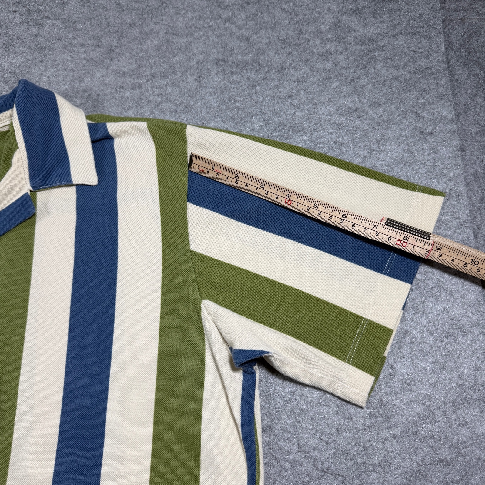 Zara Camp Collar Shirt Mens L Blue Olive Stripe Short Sleeve Resort Vacation thumbnail 6