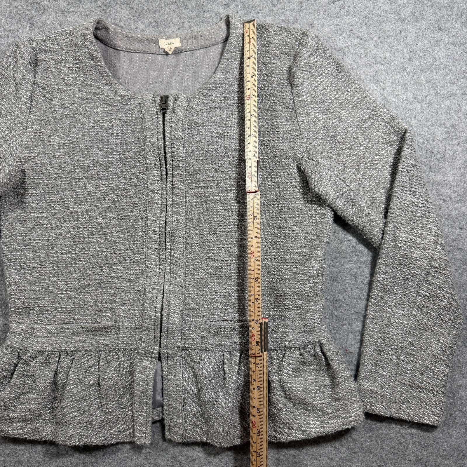 J.Crew Boucle Tweed Peplum Jacket Womens S Gray Full Zip Career Business Casual thumbnail 6