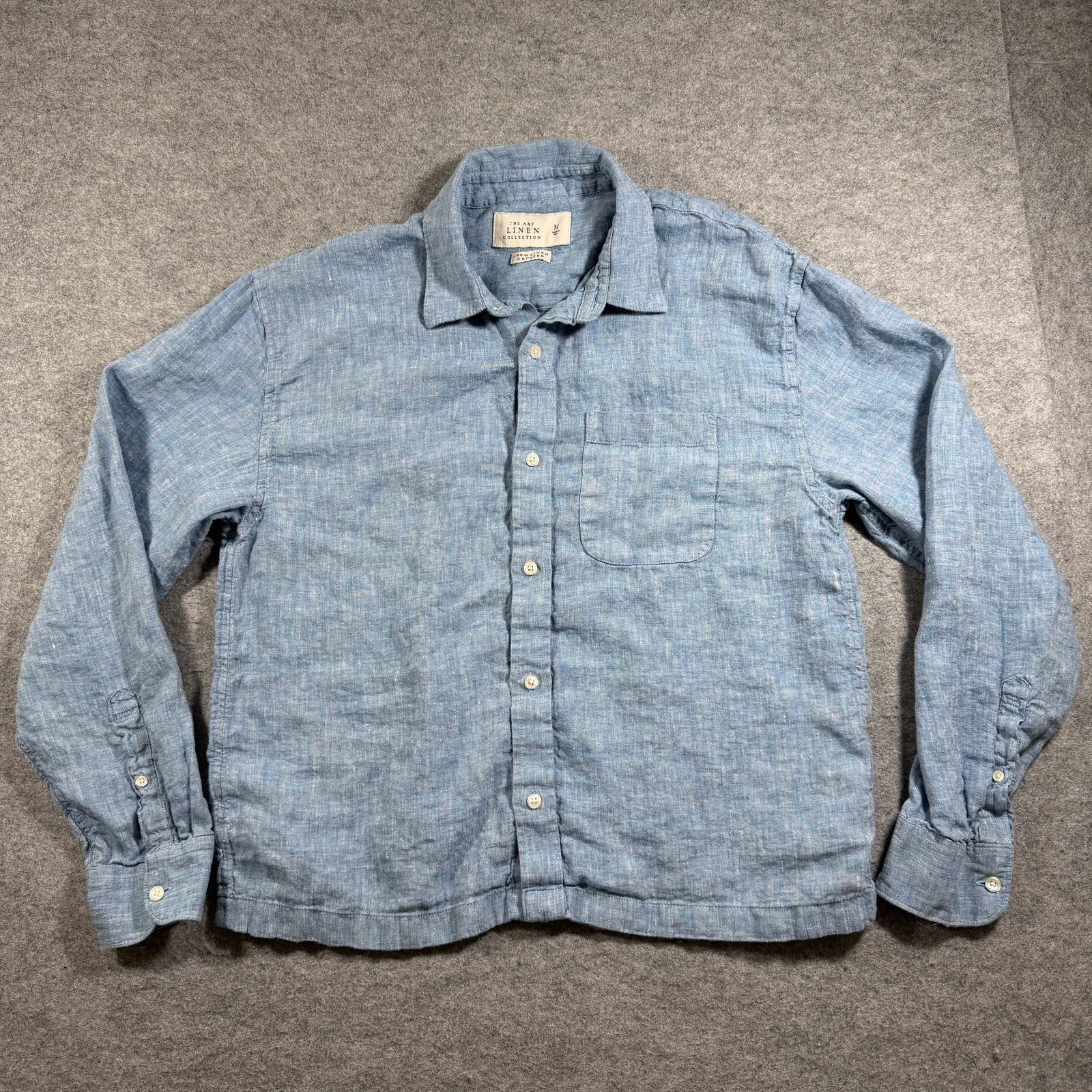 Abercrombie & Fitch Linen Shirt Mens M Light Blue Cropped Fit Breathable Preppy