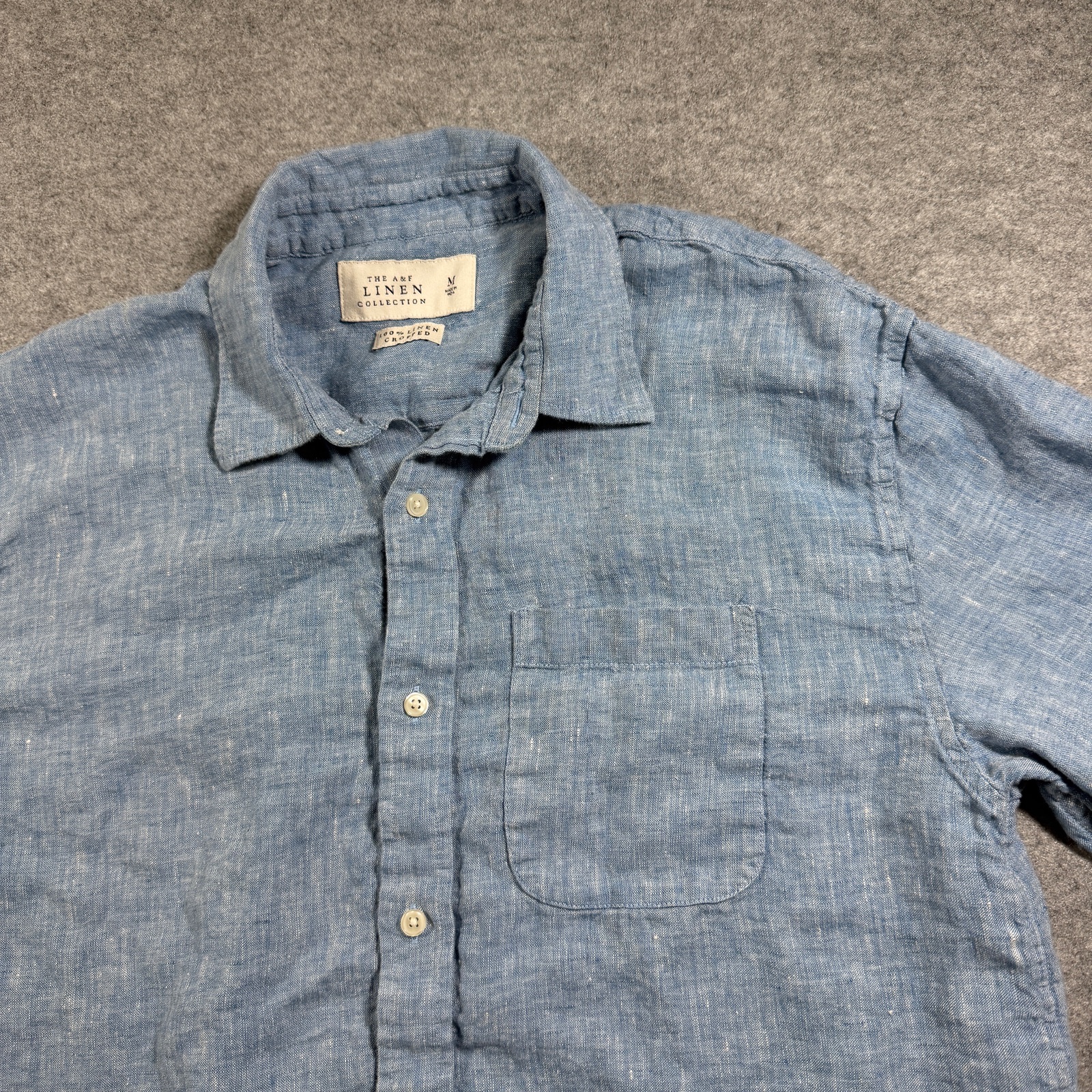 Abercrombie & Fitch Linen Shirt Mens M Light Blue Cropped Fit Breathable Preppy thumbnail 4