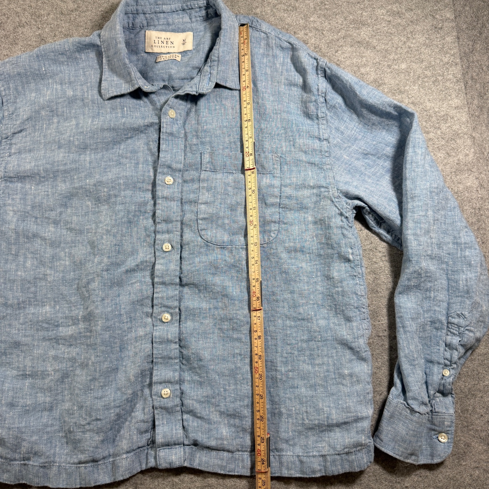 Abercrombie & Fitch Linen Shirt Mens M Light Blue Cropped Fit Breathable Preppy thumbnail 6