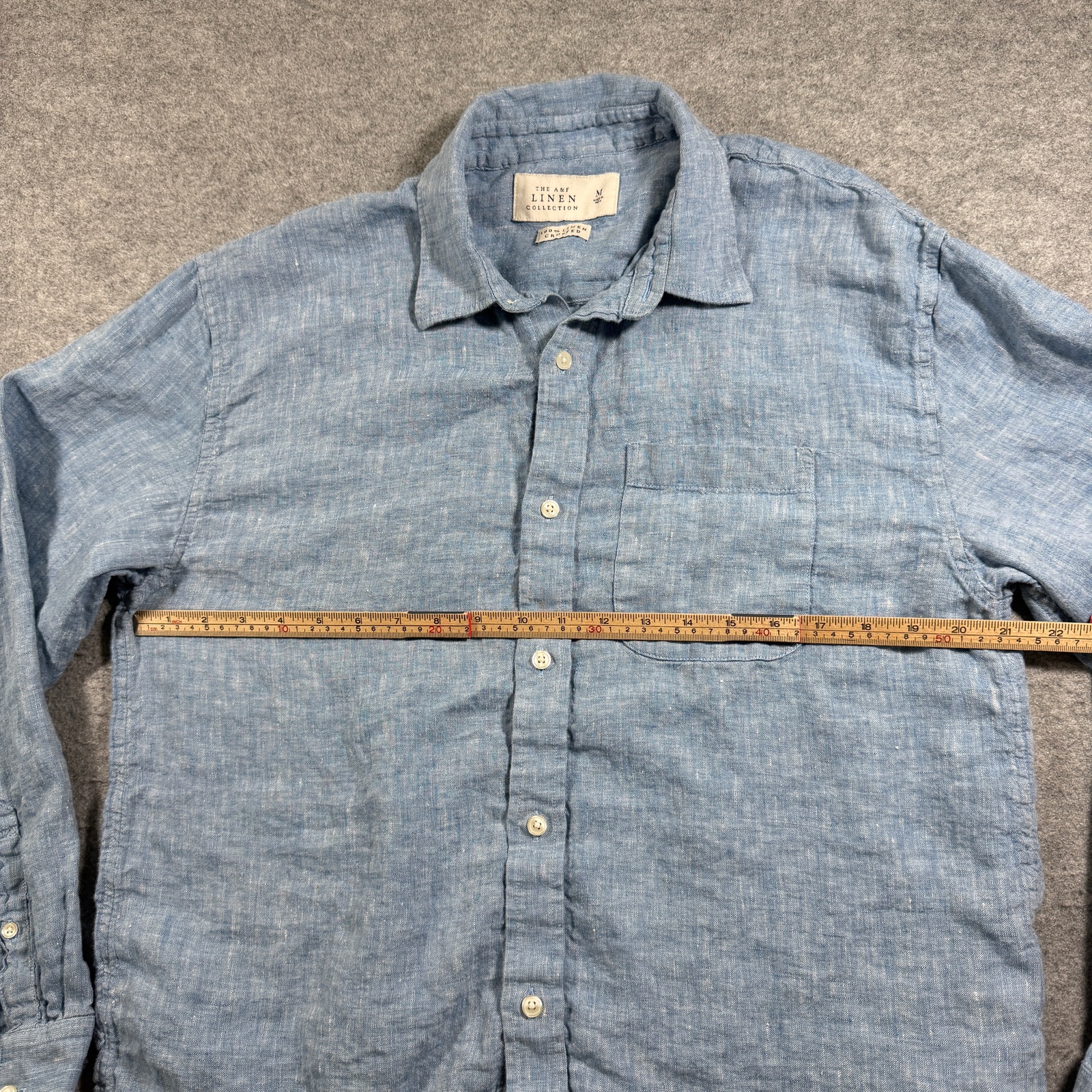 Abercrombie & Fitch Linen Shirt Mens M Light Blue Cropped Fit Breathable Preppy thumbnail 7