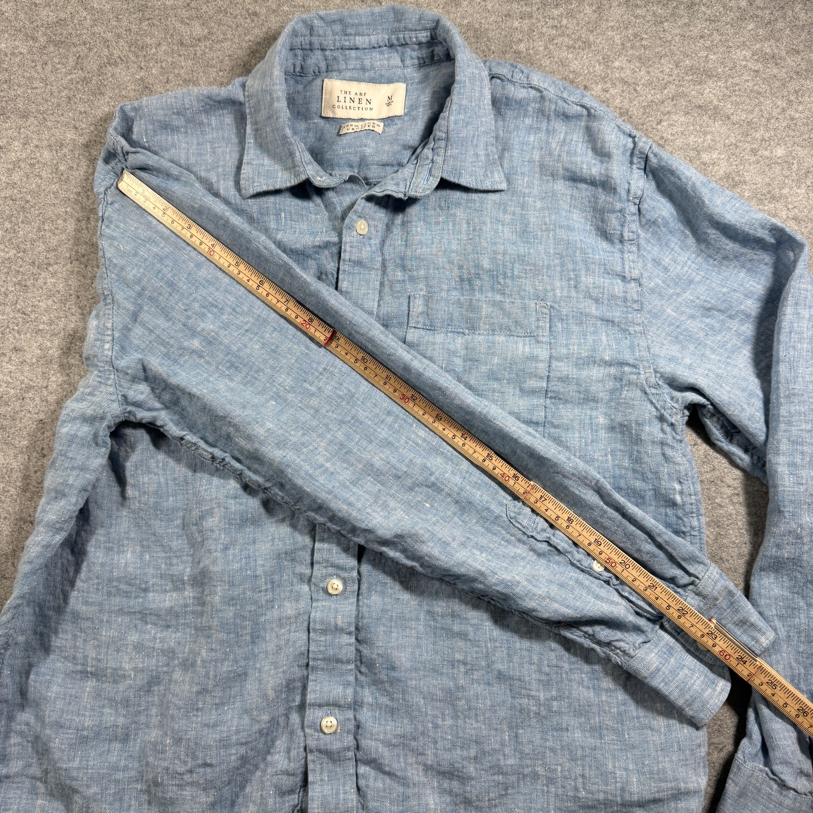 Abercrombie & Fitch Linen Shirt Mens M Light Blue Cropped Fit Breathable Preppy thumbnail 8