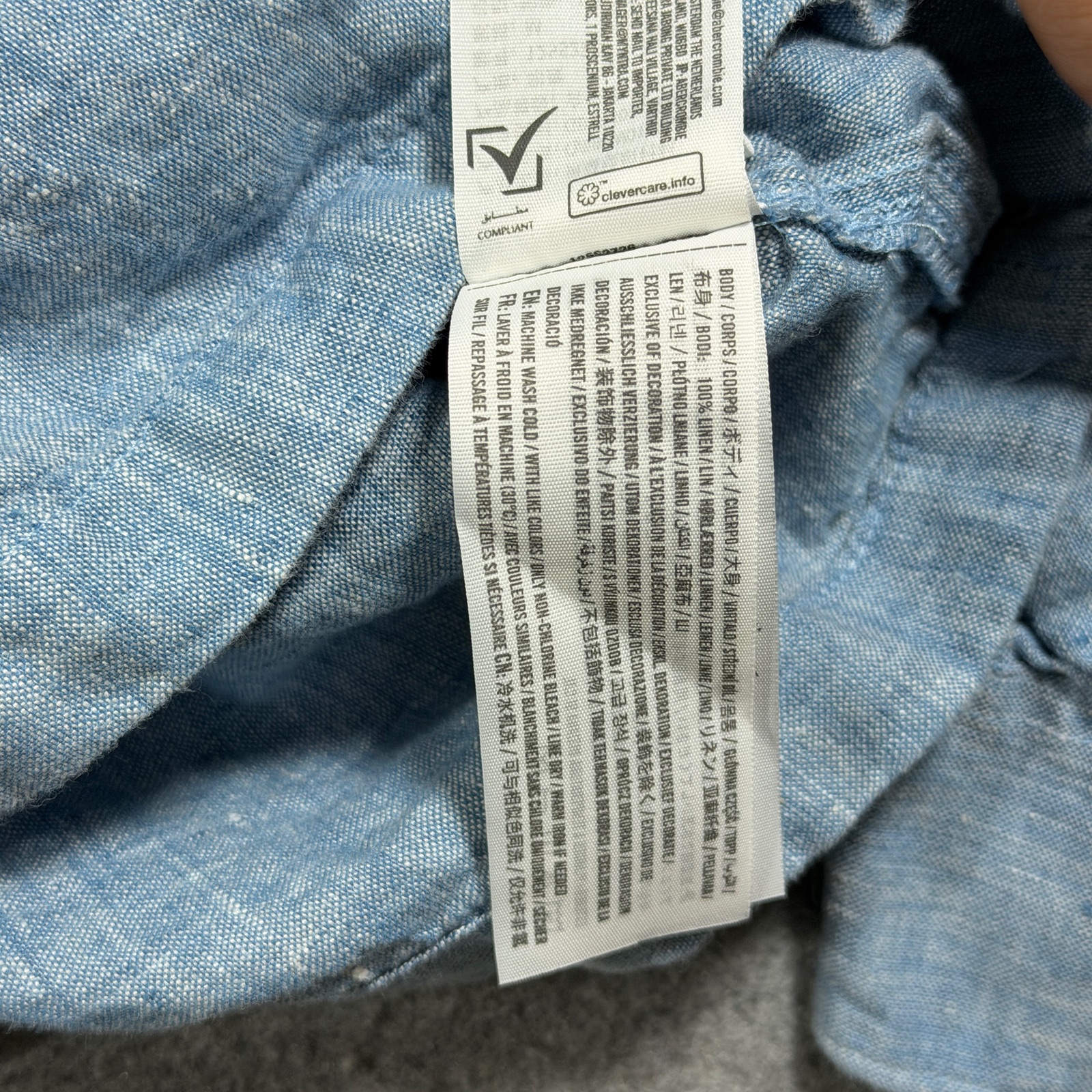 Abercrombie & Fitch Linen Shirt Mens M Light Blue Cropped Fit Breathable Preppy thumbnail 10