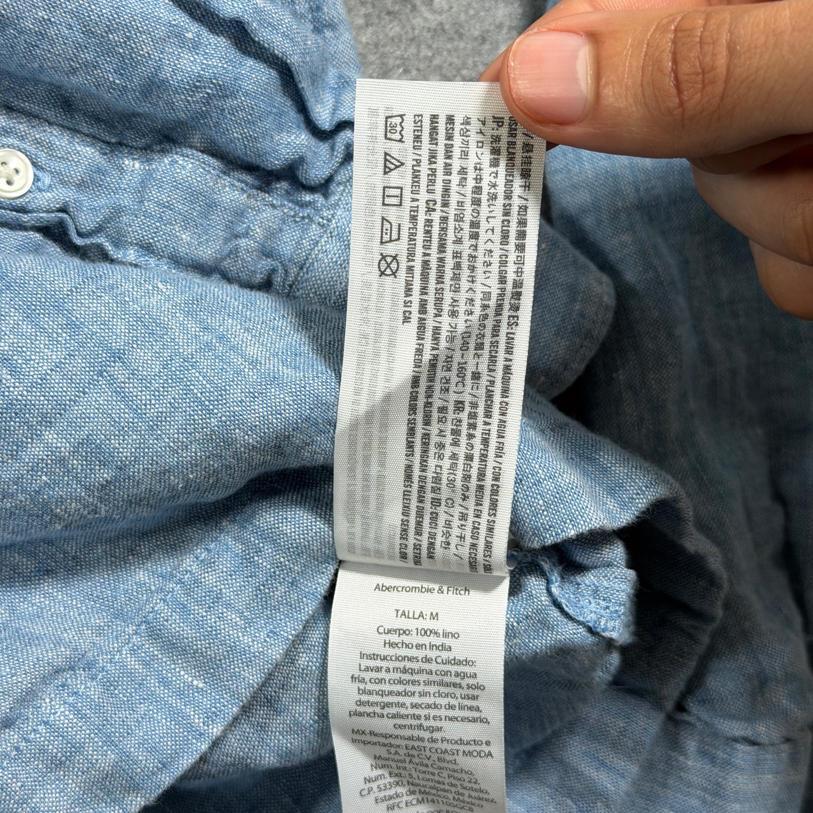 Abercrombie & Fitch Linen Shirt Mens M Light Blue Cropped Fit Breathable Preppy thumbnail 11