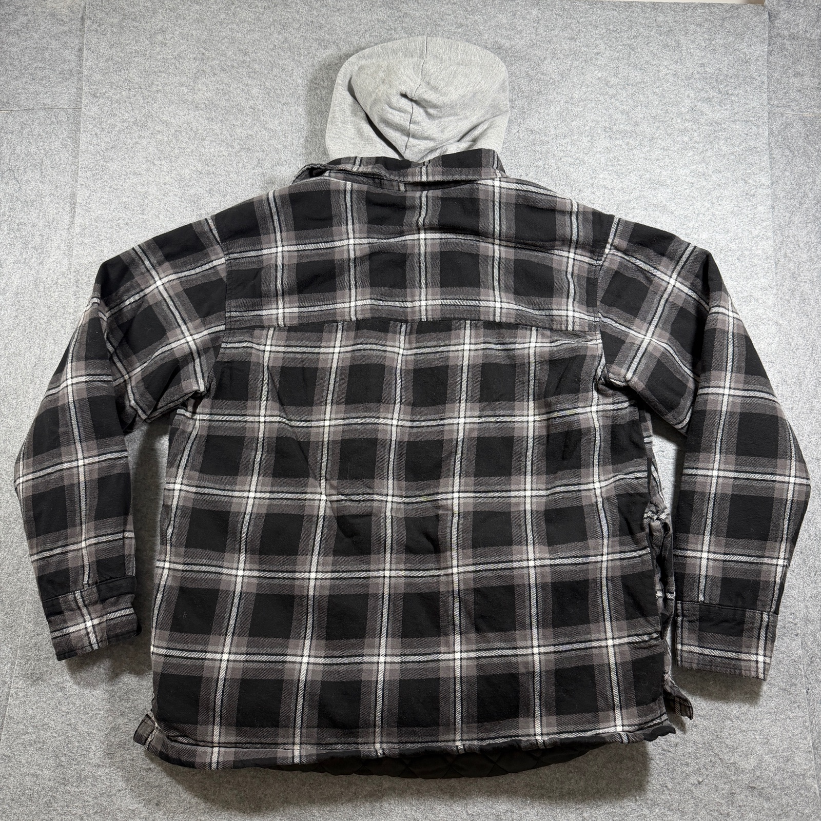 Red Head Brand Co Hooded Flannel Shirt Jacket Mens L Black Gray Plaid Zip Front thumbnail 2