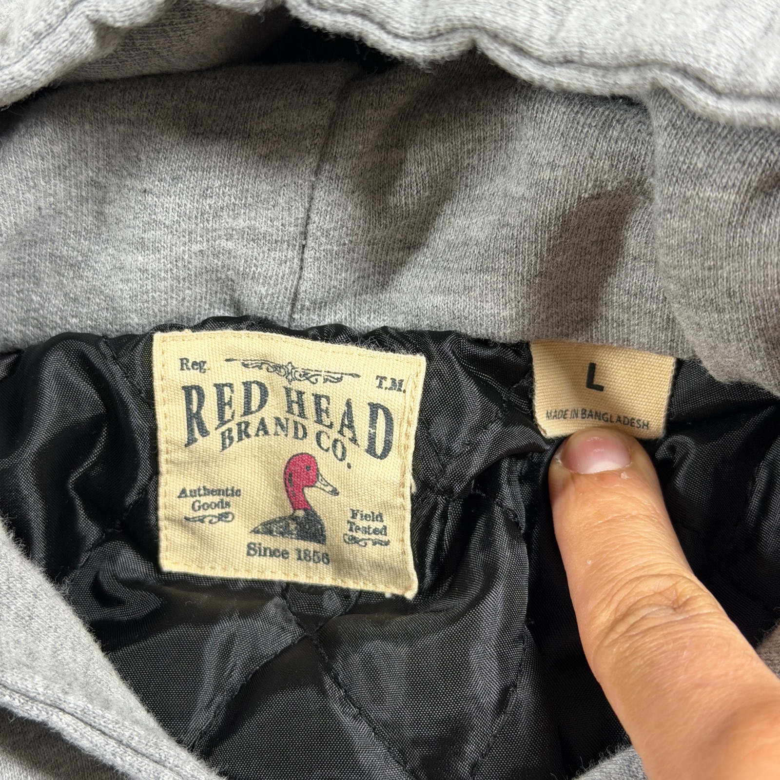 Red Head Brand Co Hooded Flannel Shirt Jacket Mens L Black Gray Plaid Zip Front thumbnail 4