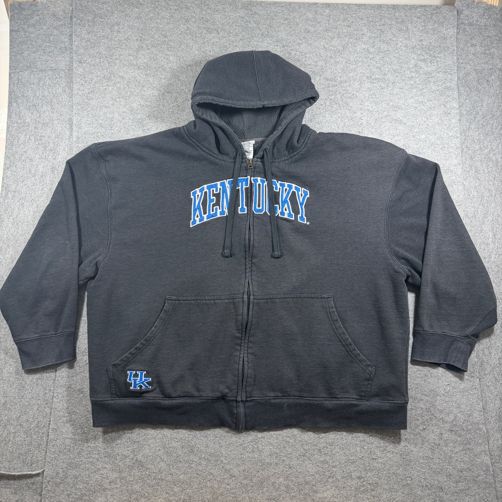 Kentucky Wildcats UK Full Zip Hoodie Mens 3XL Black Fleece Lined Drawstring NCAA