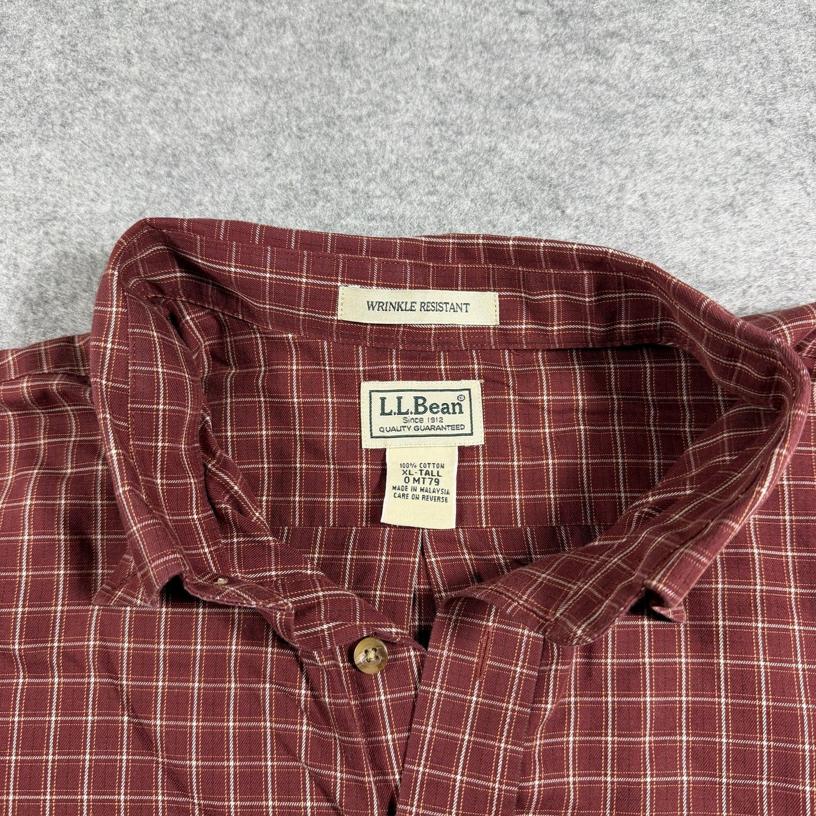 L.L.Bean Button Down Shirt Mens XL Tall Burgundy Plaid Wrinkle Resistant Cotton thumbnail 3