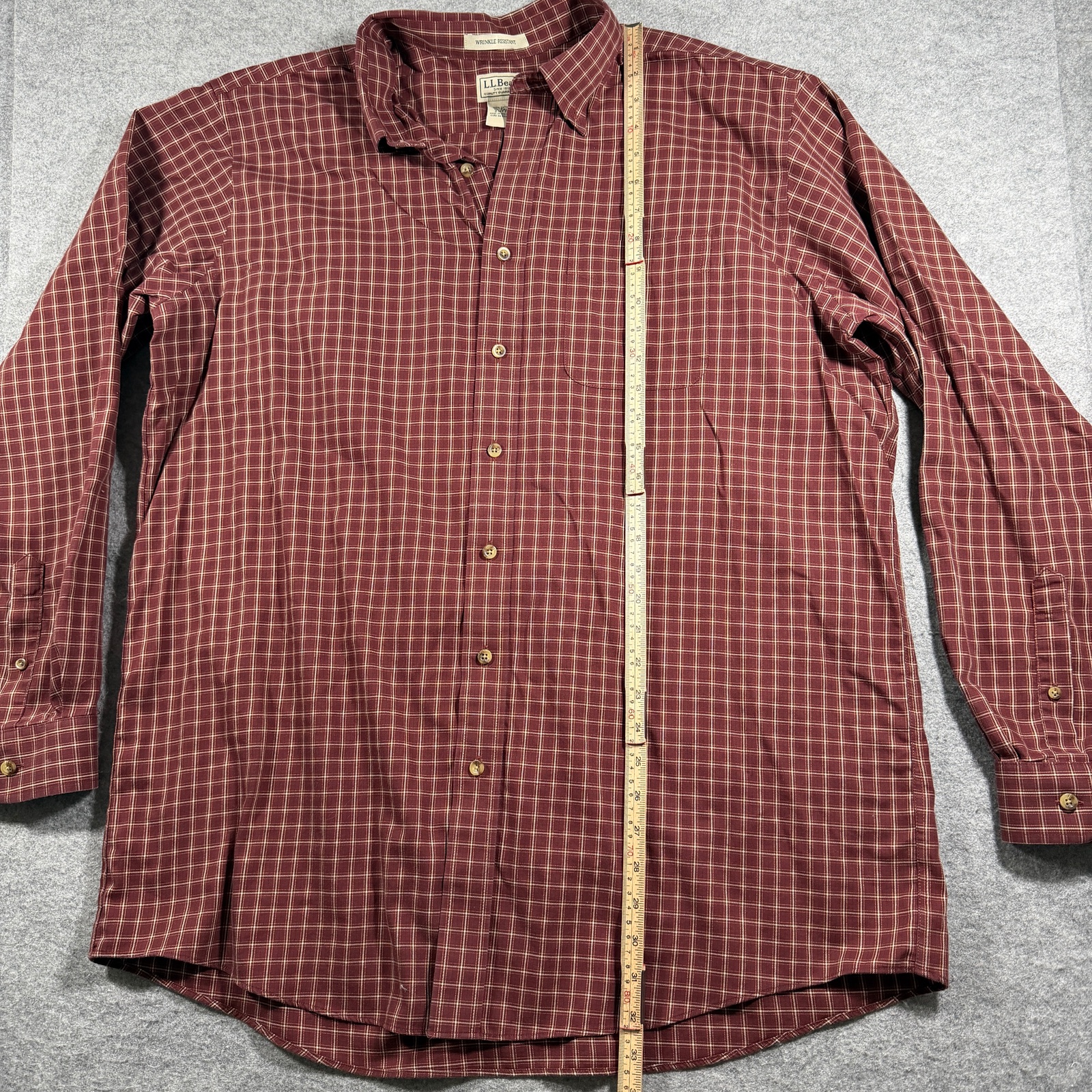 L.L.Bean Button Down Shirt Mens XL Tall Burgundy Plaid Wrinkle Resistant Cotton thumbnail 6