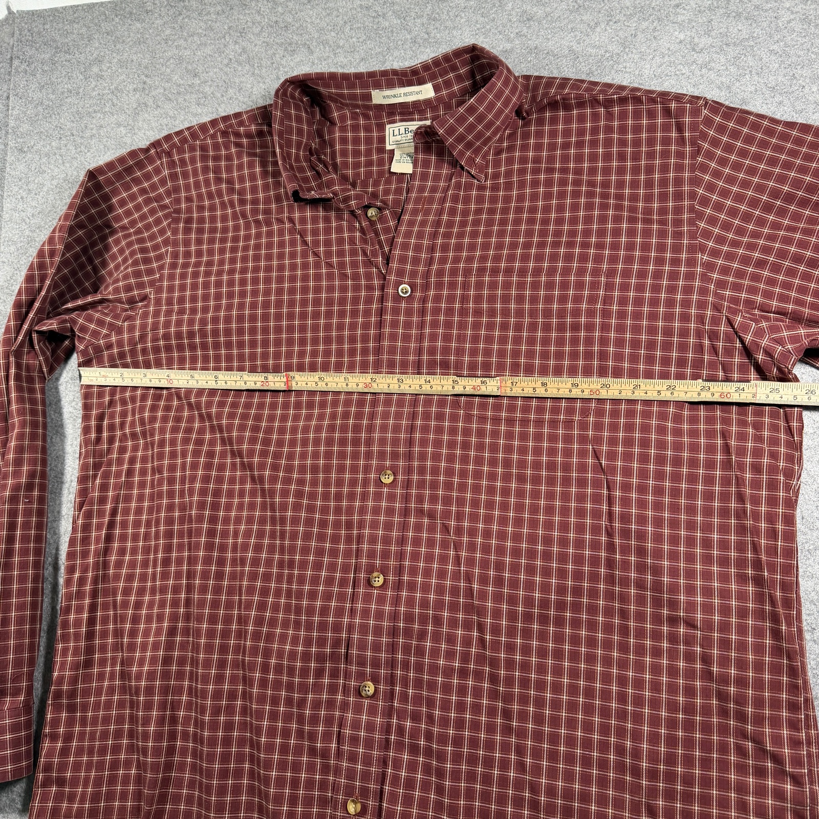 L.L.Bean Button Down Shirt Mens XL Tall Burgundy Plaid Wrinkle Resistant Cotton thumbnail 7