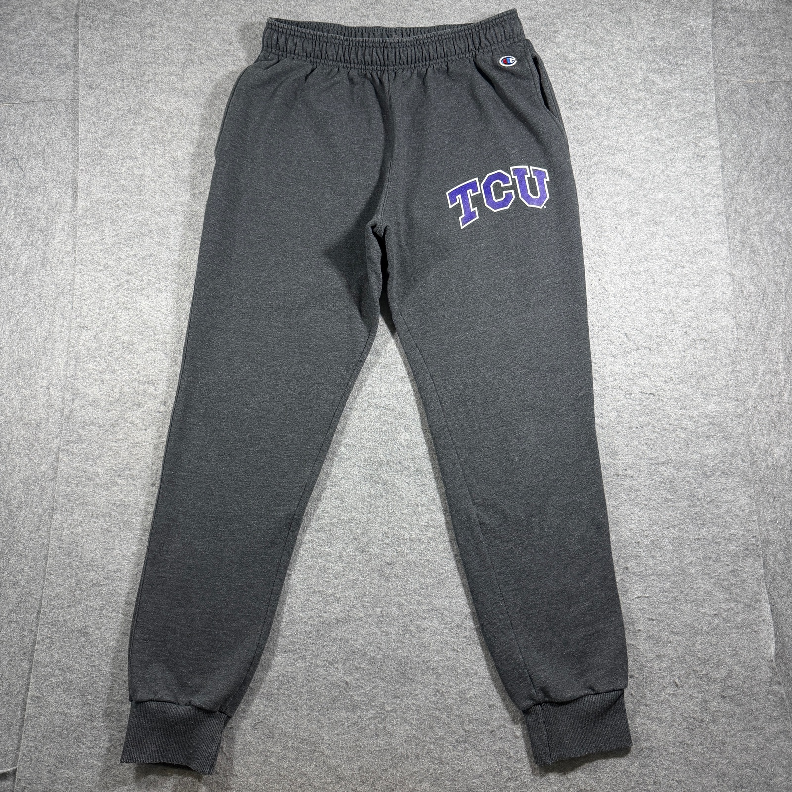 Champion TCU Joggers Mens L Charcoal Gray Fleece Elastic Waist Drawstring Pants
