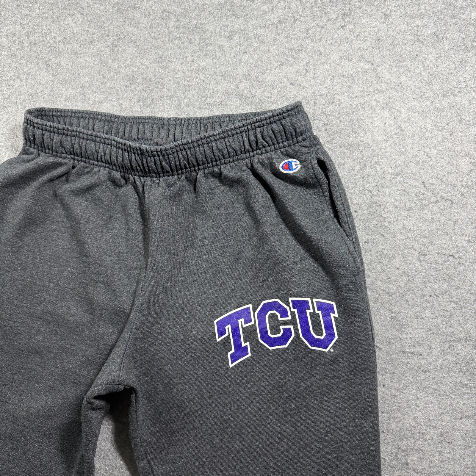 Champion TCU Joggers Mens L Charcoal Gray Fleece Elastic Waist Drawstring Pants thumbnail 6