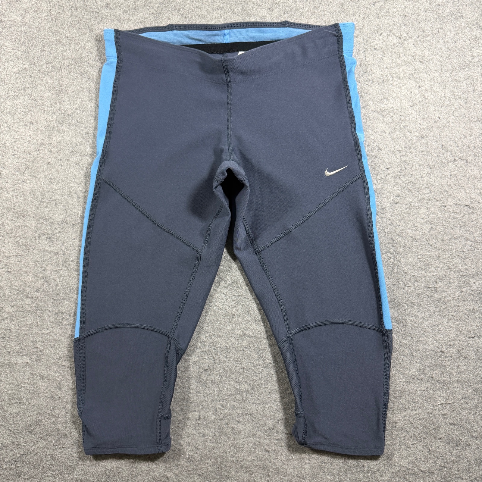Nike Dri-FIT Capri Leggings Womens S Gray Blue Running Yoga Drawstring Pockets