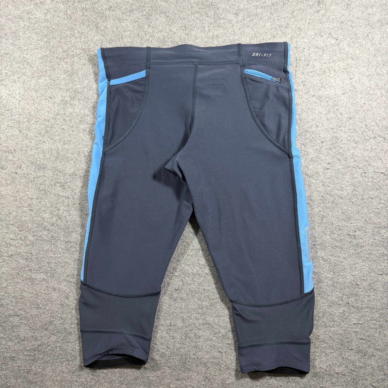 Nike Dri-FIT Capri Leggings Womens S Gray Blue Running Yoga Drawstring Pockets thumbnail 2