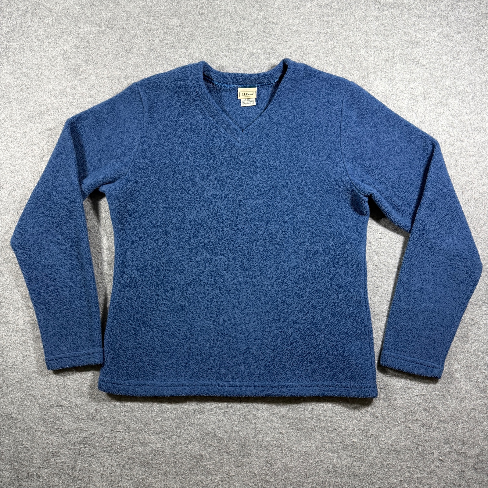 L.L.Bean Fuzzy Fleece Pullover Womens S Blue V-Neck Lightweight Casual Layering