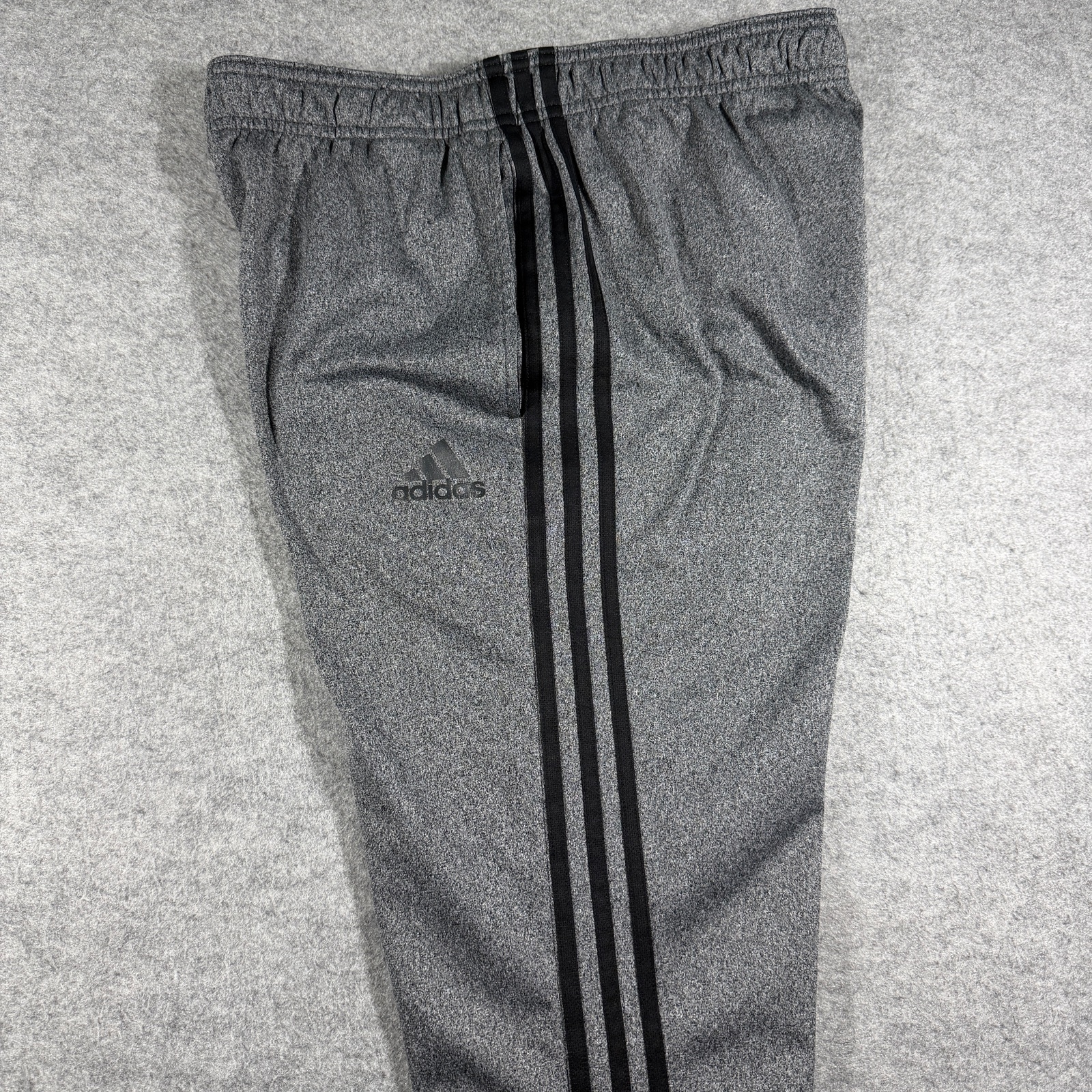 Adidas Joggers Mens L Heather Gray Black 3 Stripe Tapered Lounge Athletic thumbnail 3