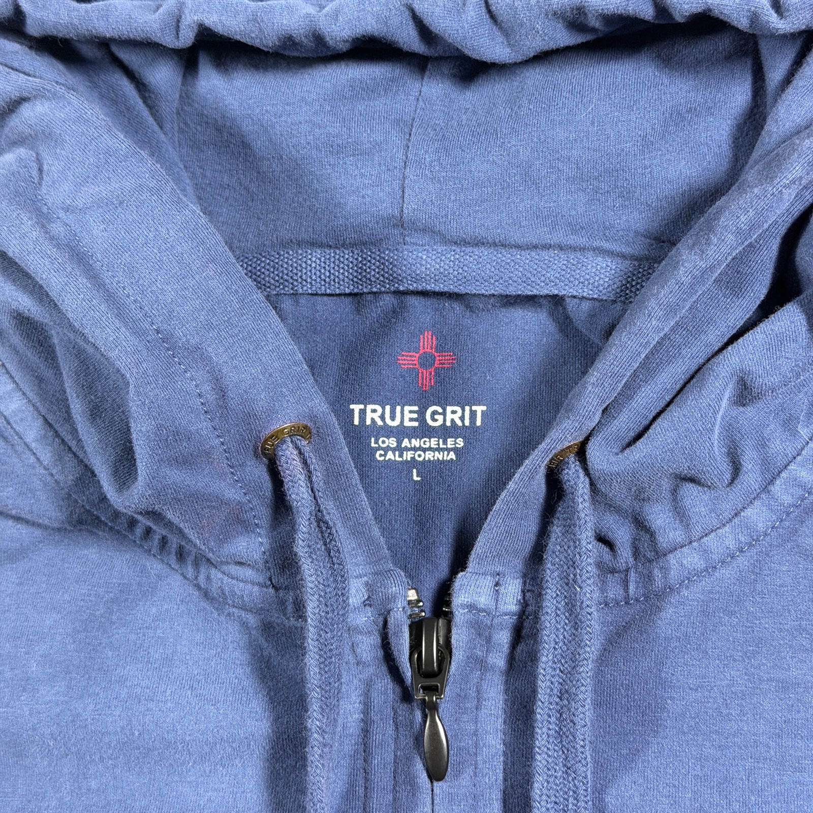 True Grit Full Zip Hoodie Mens L Navy Blue Soft Touch Drawstring Relaxed Casual thumbnail 3