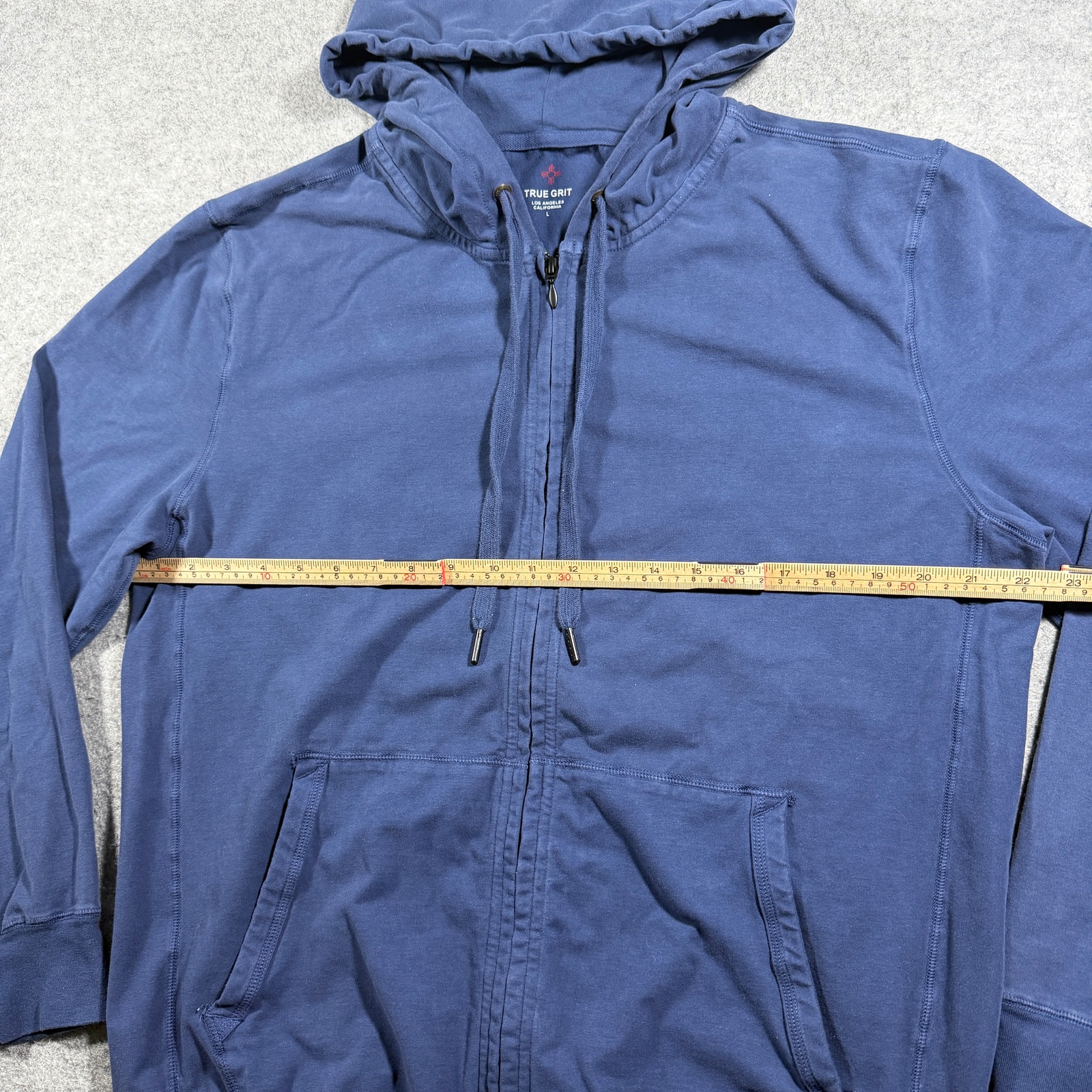 True Grit Full Zip Hoodie Mens L Navy Blue Soft Touch Drawstring Relaxed Casual thumbnail 5