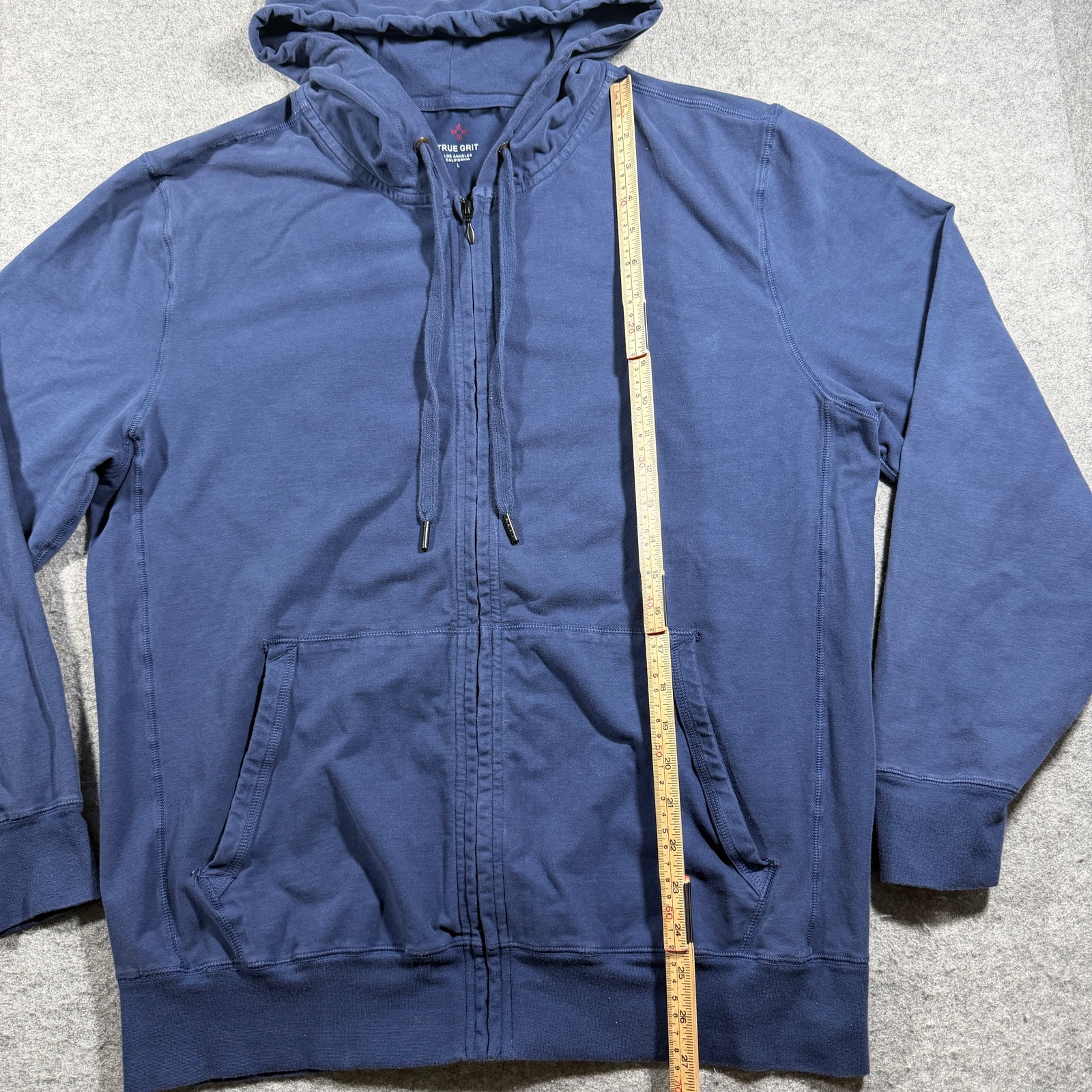 True Grit Full Zip Hoodie Mens L Navy Blue Soft Touch Drawstring Relaxed Casual thumbnail 6