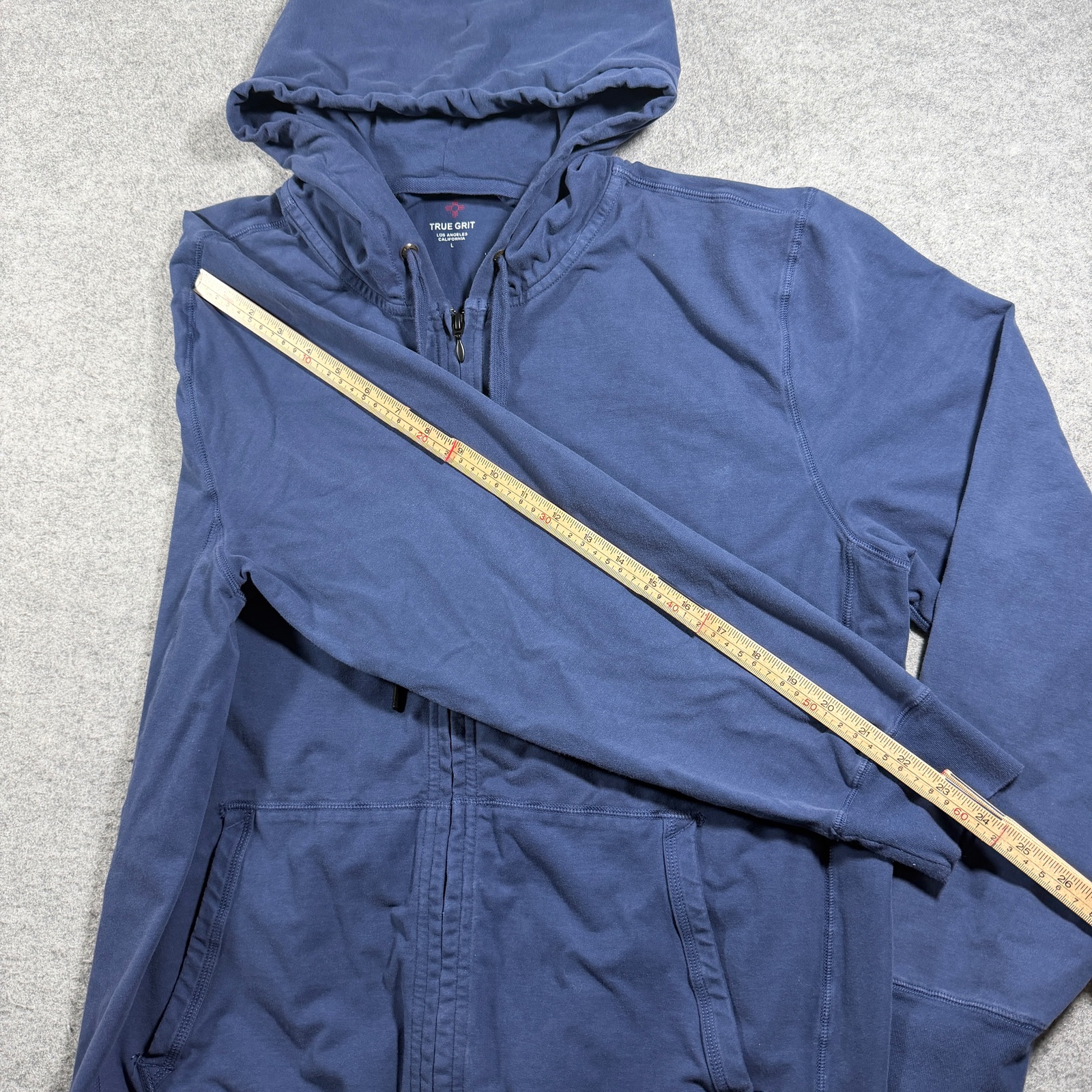 True Grit Full Zip Hoodie Mens L Navy Blue Soft Touch Drawstring Relaxed Casual thumbnail 7