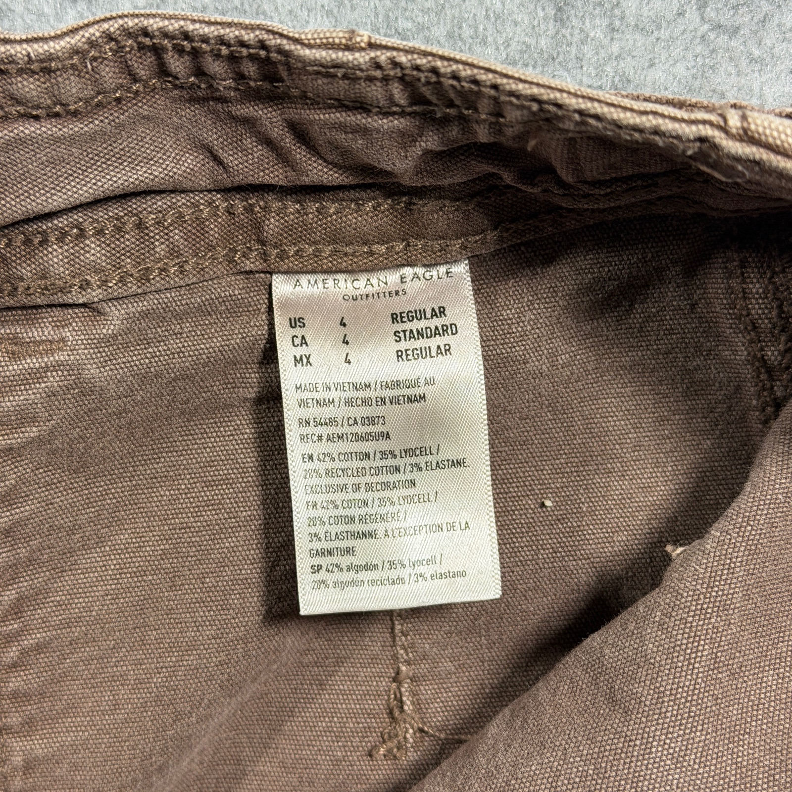 American Eagle Stovepipe Jeans Womens 4 Brown Canvas Adjustable Waist Utility thumbnail 5