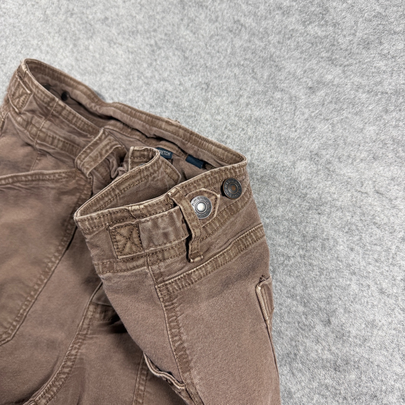 American Eagle Stovepipe Jeans Womens 4 Brown Canvas Adjustable Waist Utility thumbnail 6