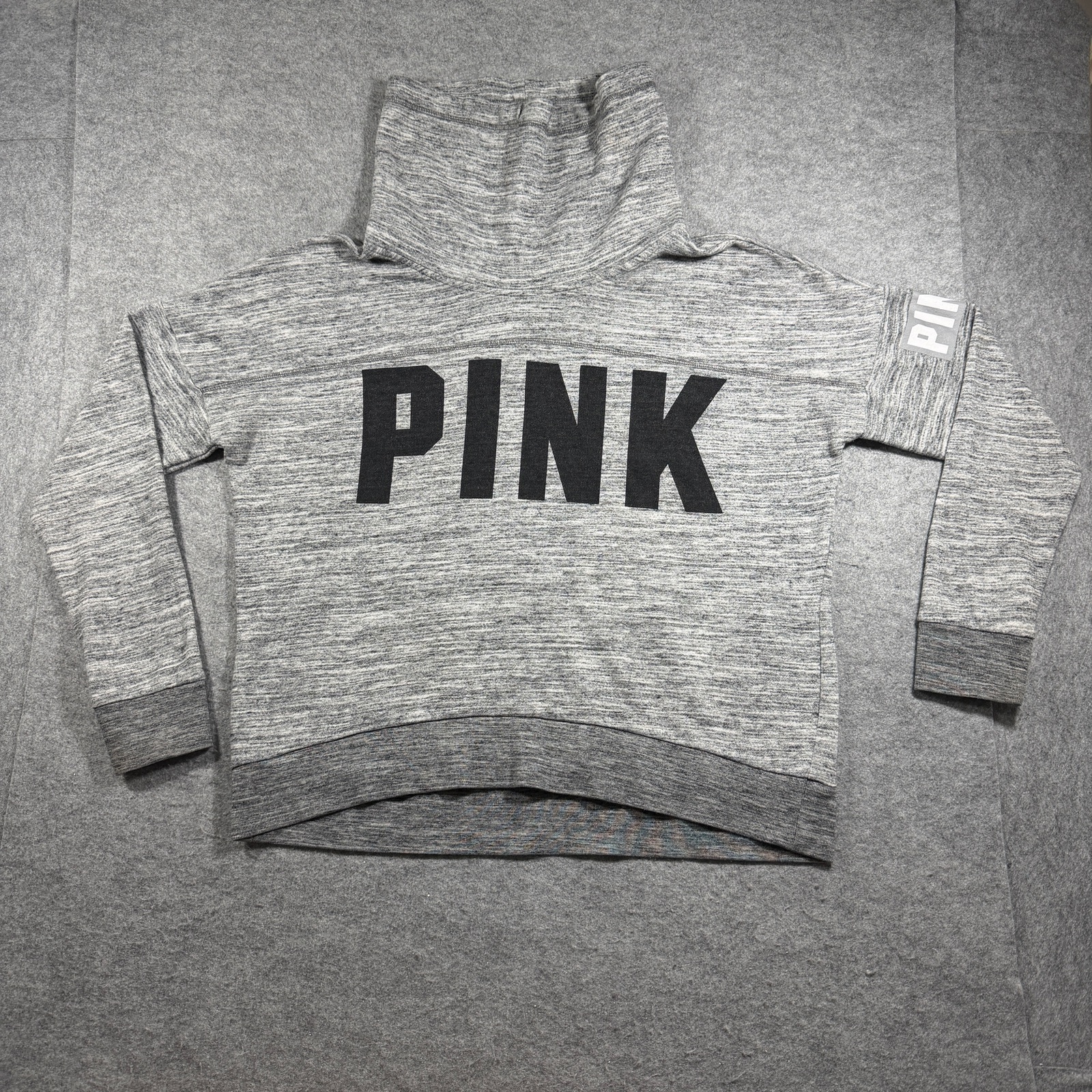 PINK Victoria's Secret Pullover Womens L Heather Gray Funnel Neck Graphic Soft