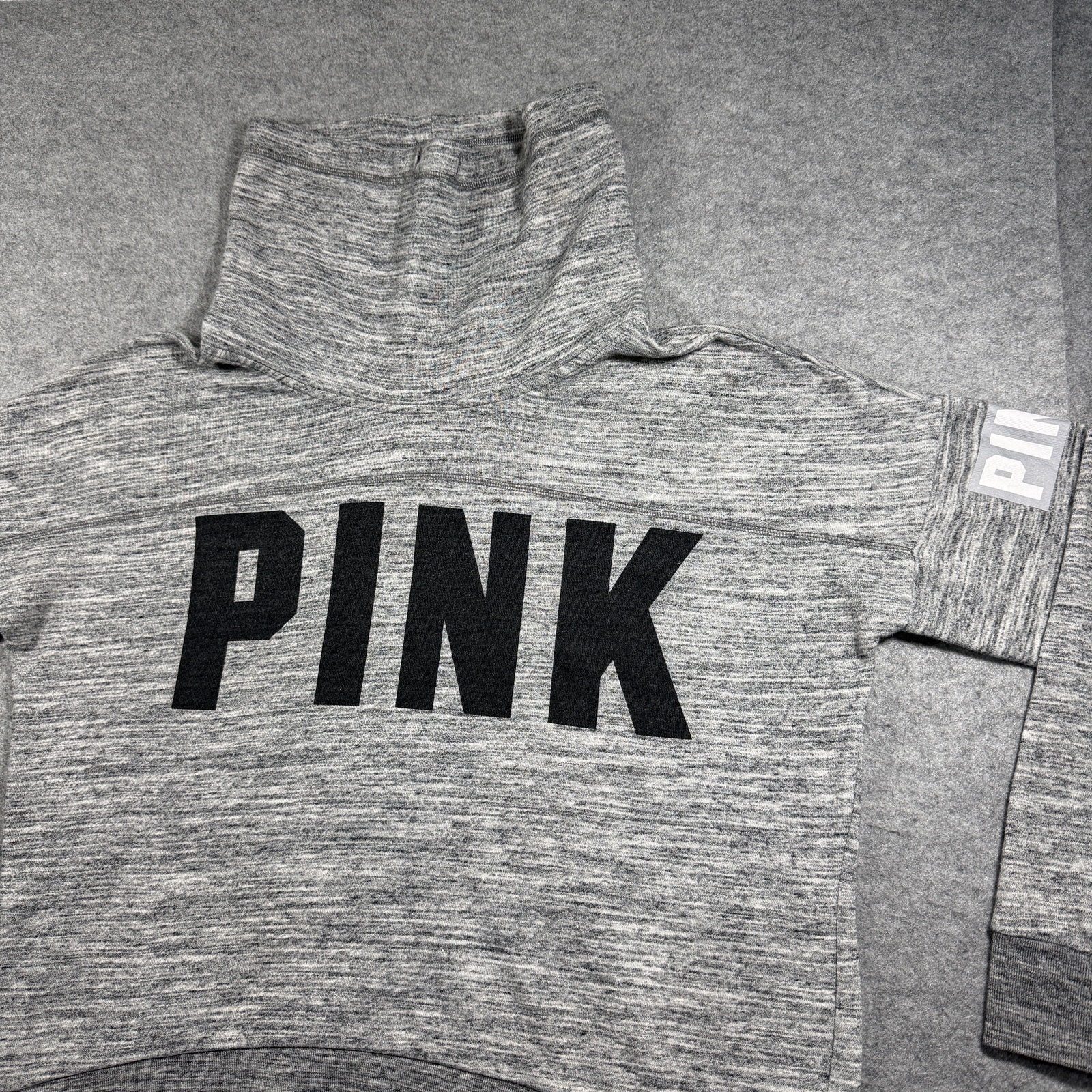 PINK Victoria's Secret Pullover Womens L Heather Gray Funnel Neck Graphic Soft thumbnail 3